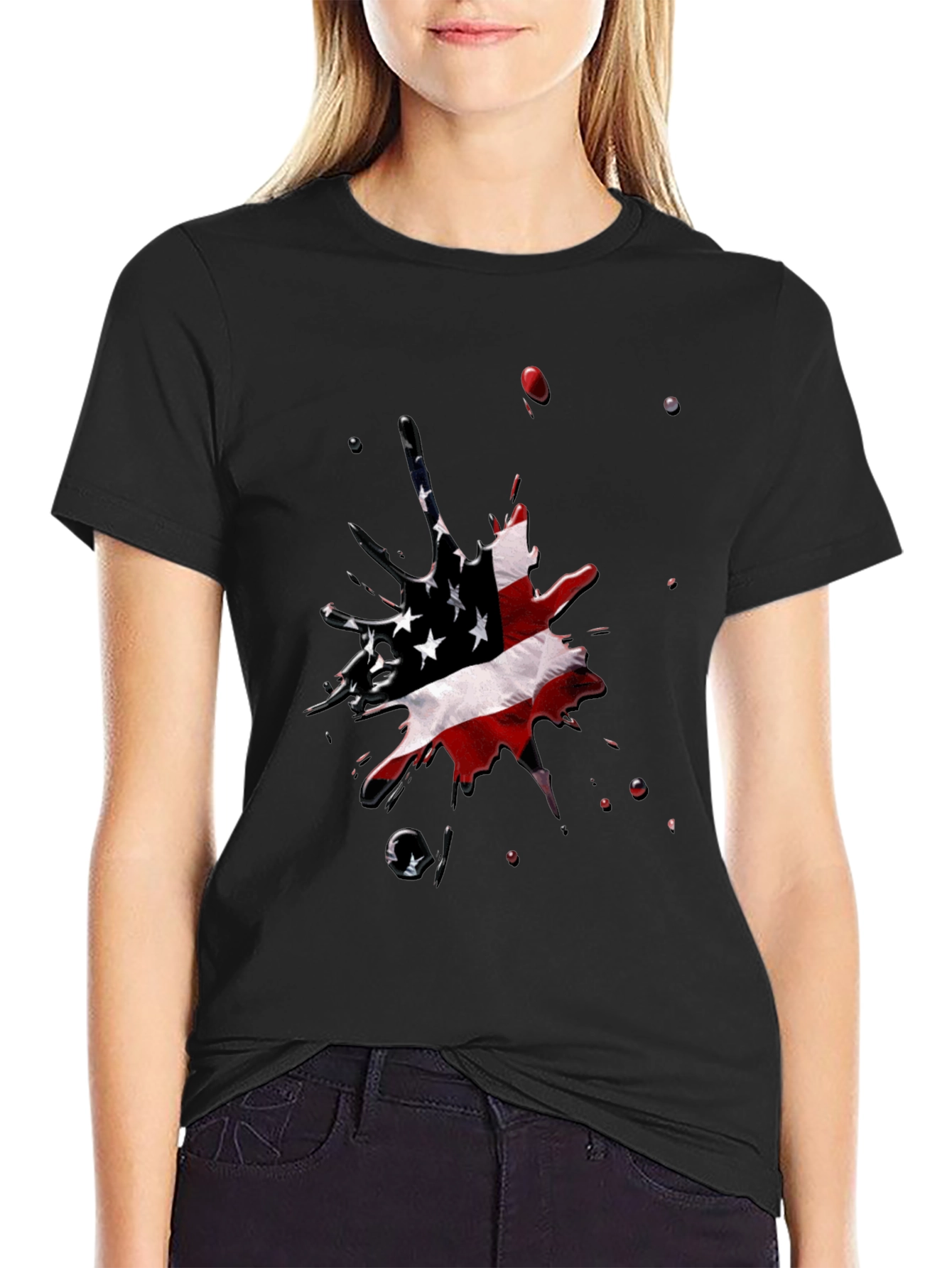 American Flag Splash Black T-Shirt