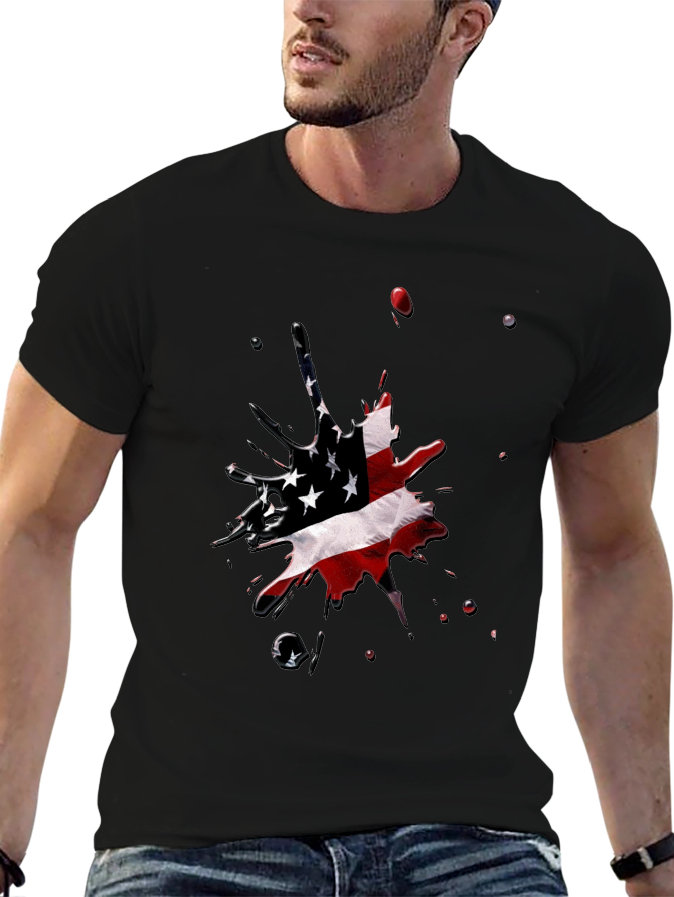 American Flag Splash Black T-Shirt