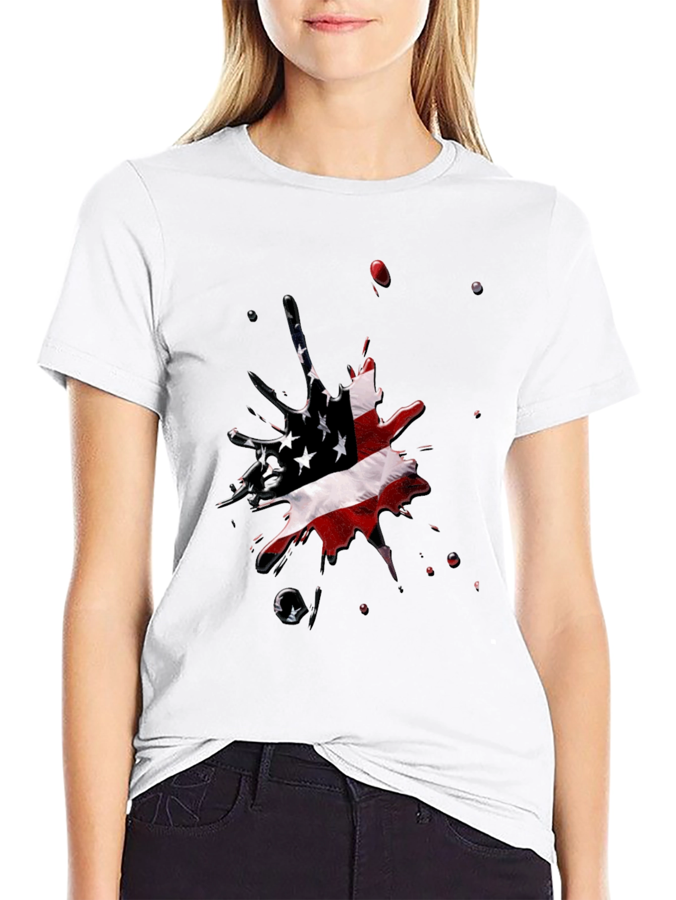 American Flag Splash Black T-Shirt