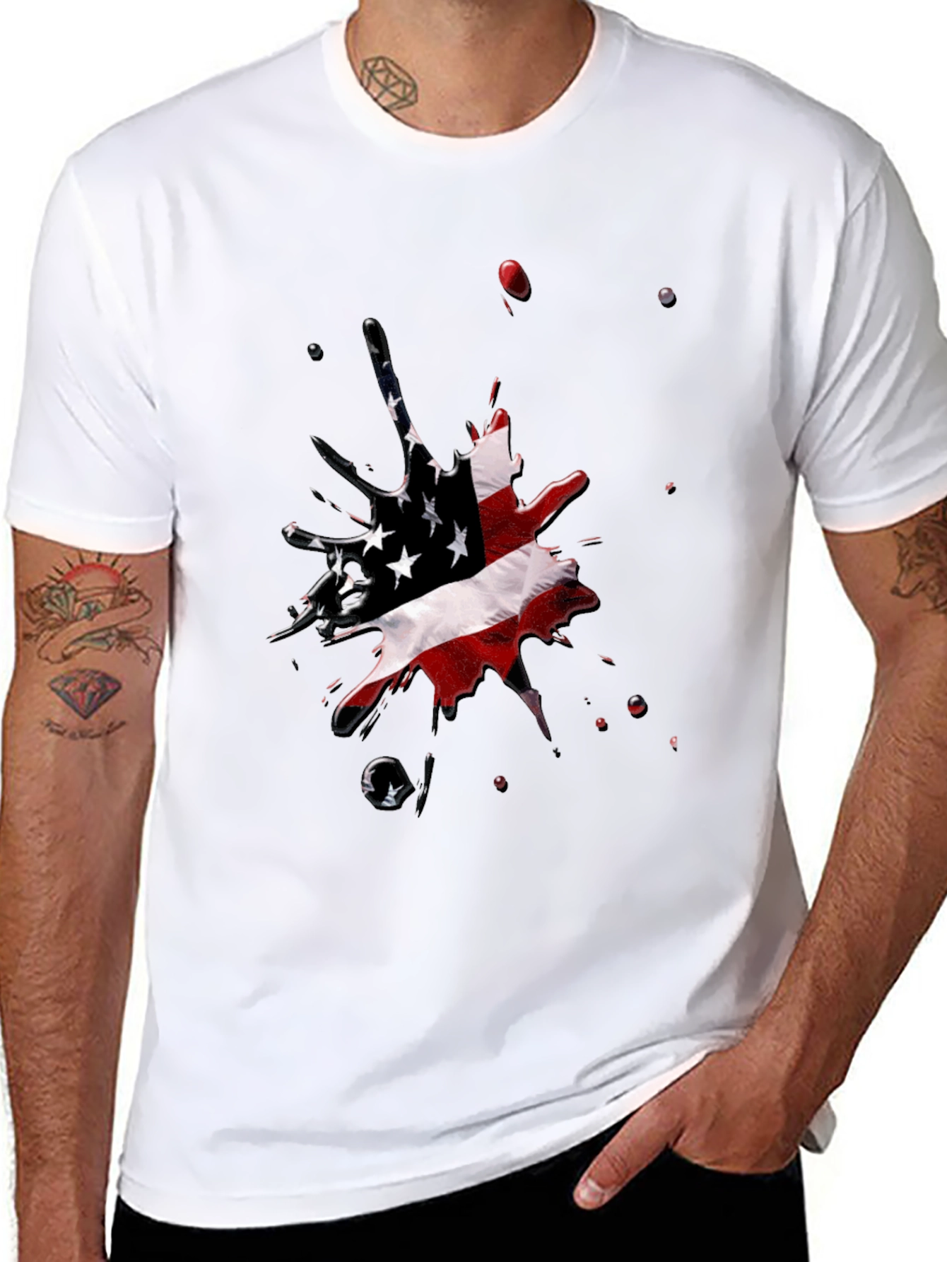 American Flag Splash Black T-Shirt