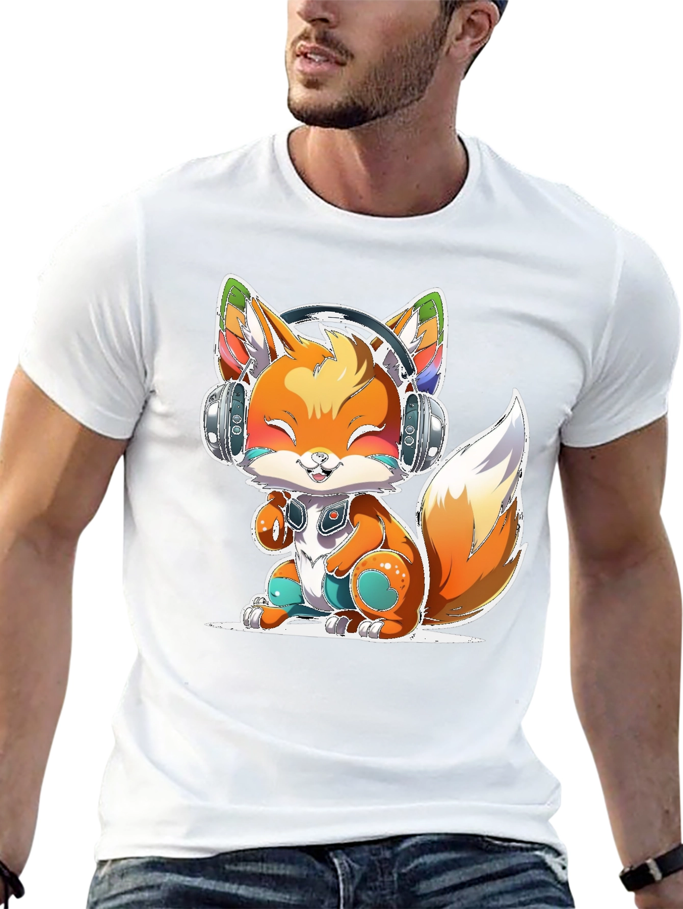 Cute Fox with Headphones T-Shirt
