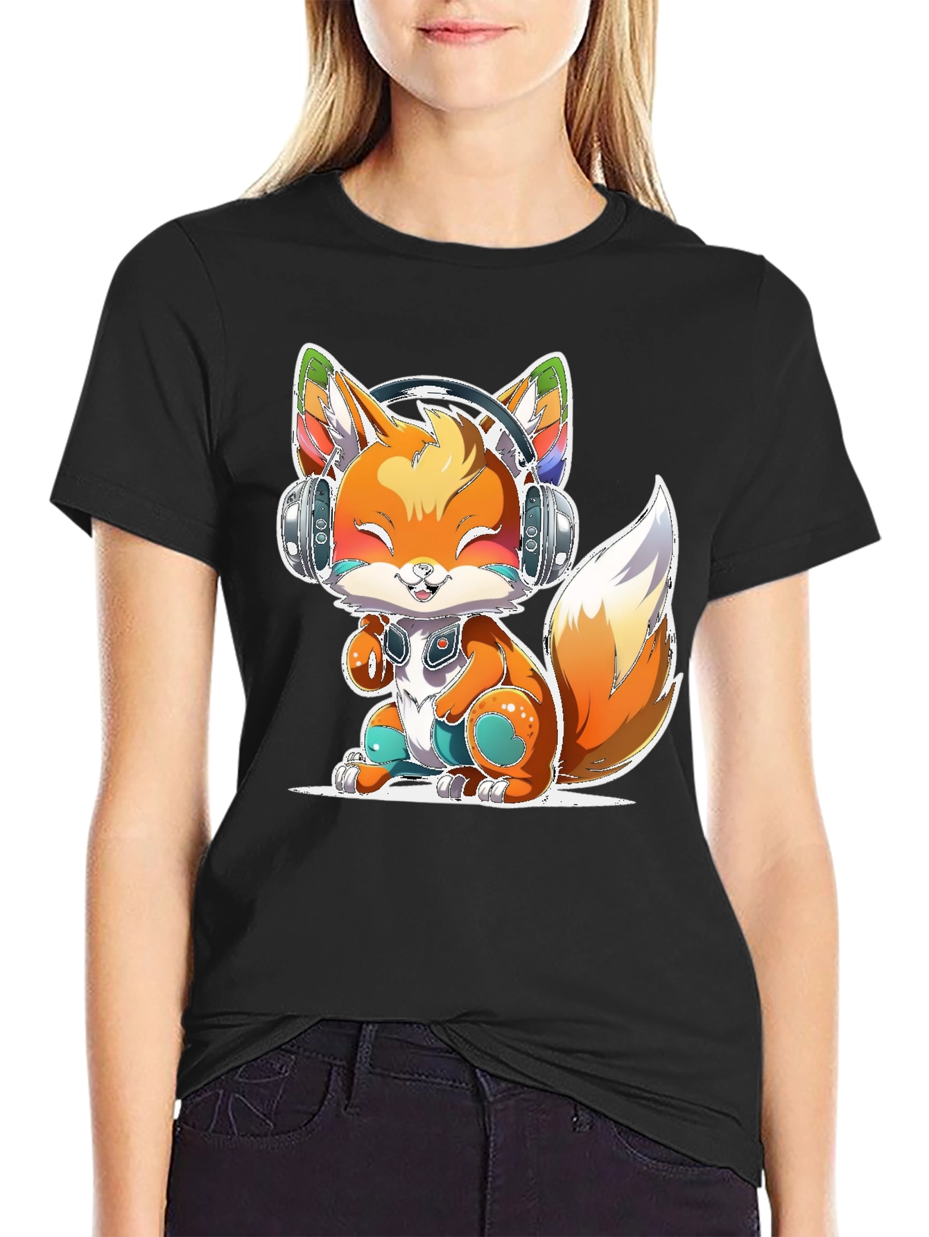 Cute Fox with Headphones T-Shirt