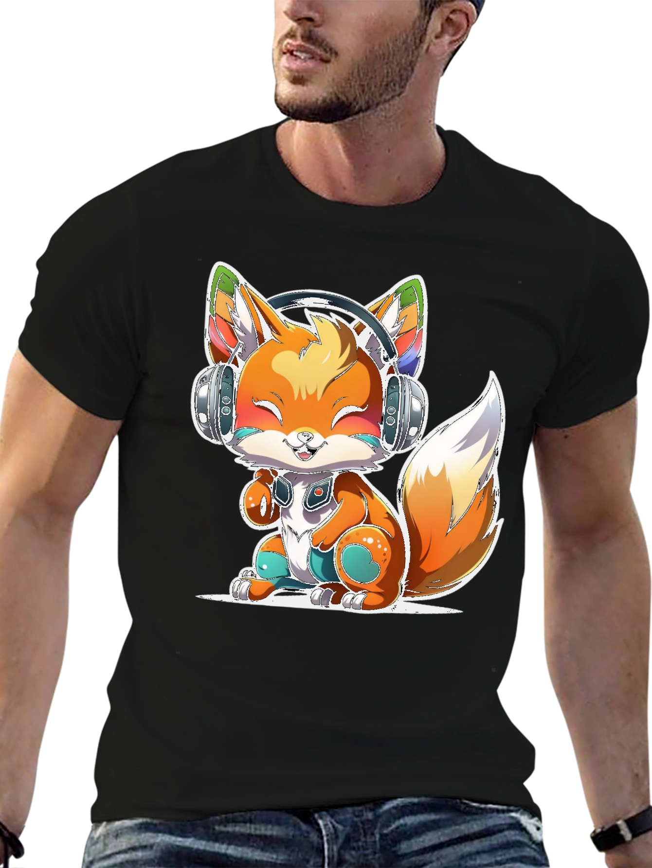 Cute Fox with Headphones T-Shirt