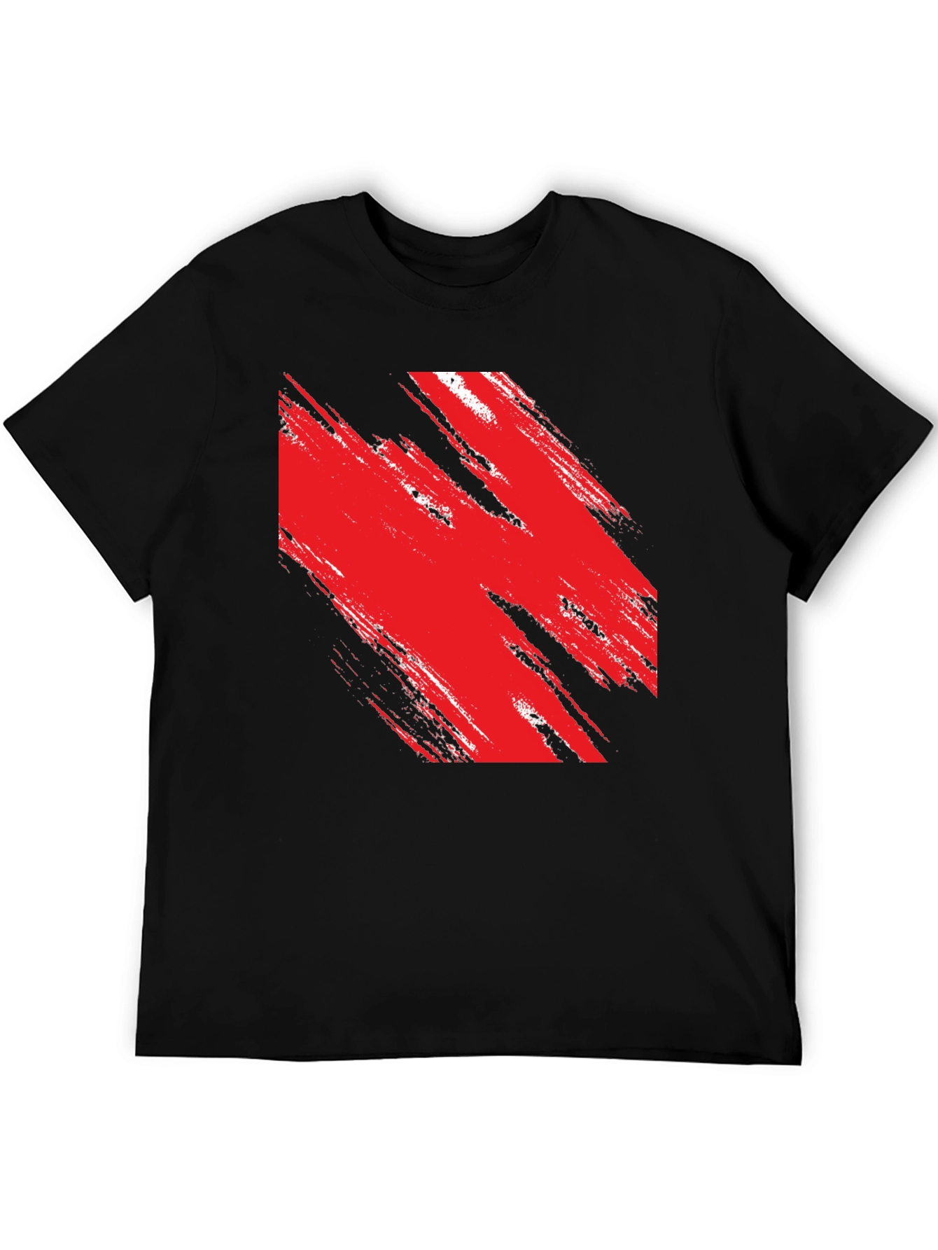 Abstract Red Brushstroke Graphic Black Tee