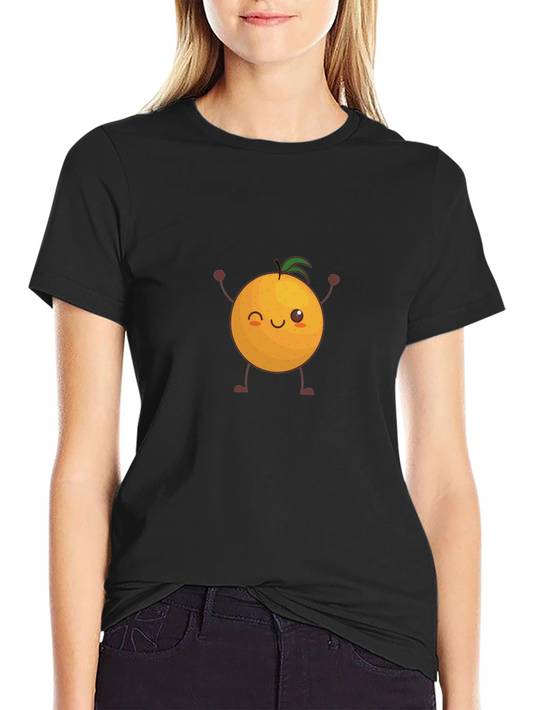 Cute Orange Graphic Tee - Black Cotton T-Shirt