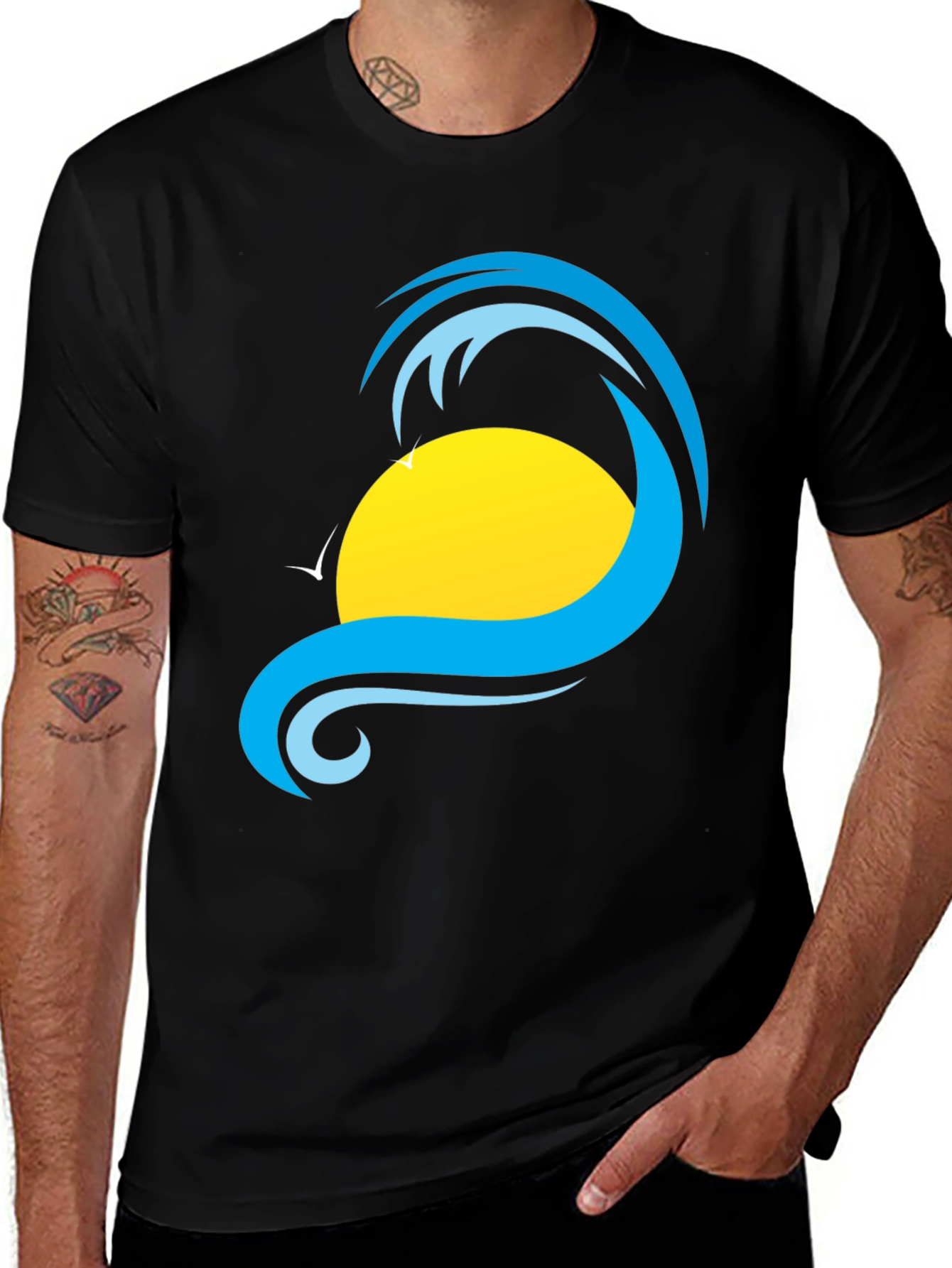 Wave & Sun Graphic Tee - Black T-Shirt