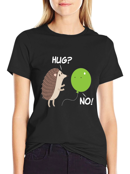 Hedgehog and Balloon Graphic Tee - Hug? No! Funny T-Shirt
