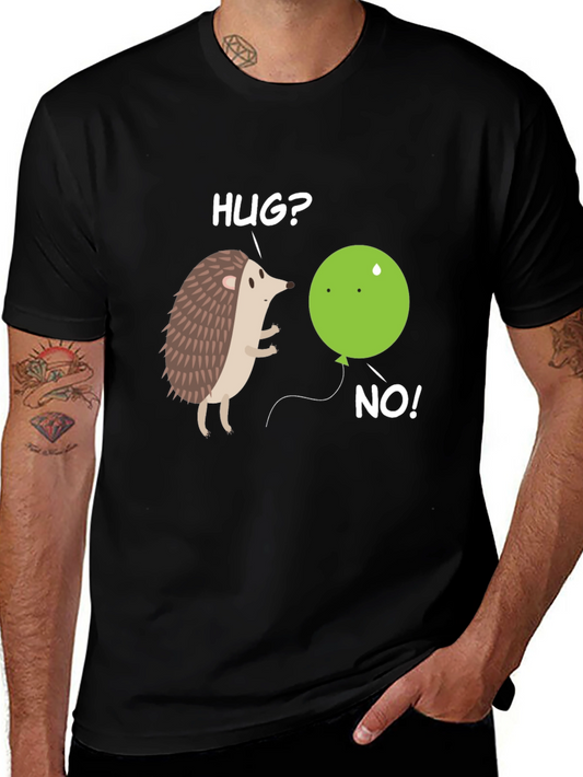Hedgehog and Balloon Graphic Tee - Hug? No! Funny T-Shirt