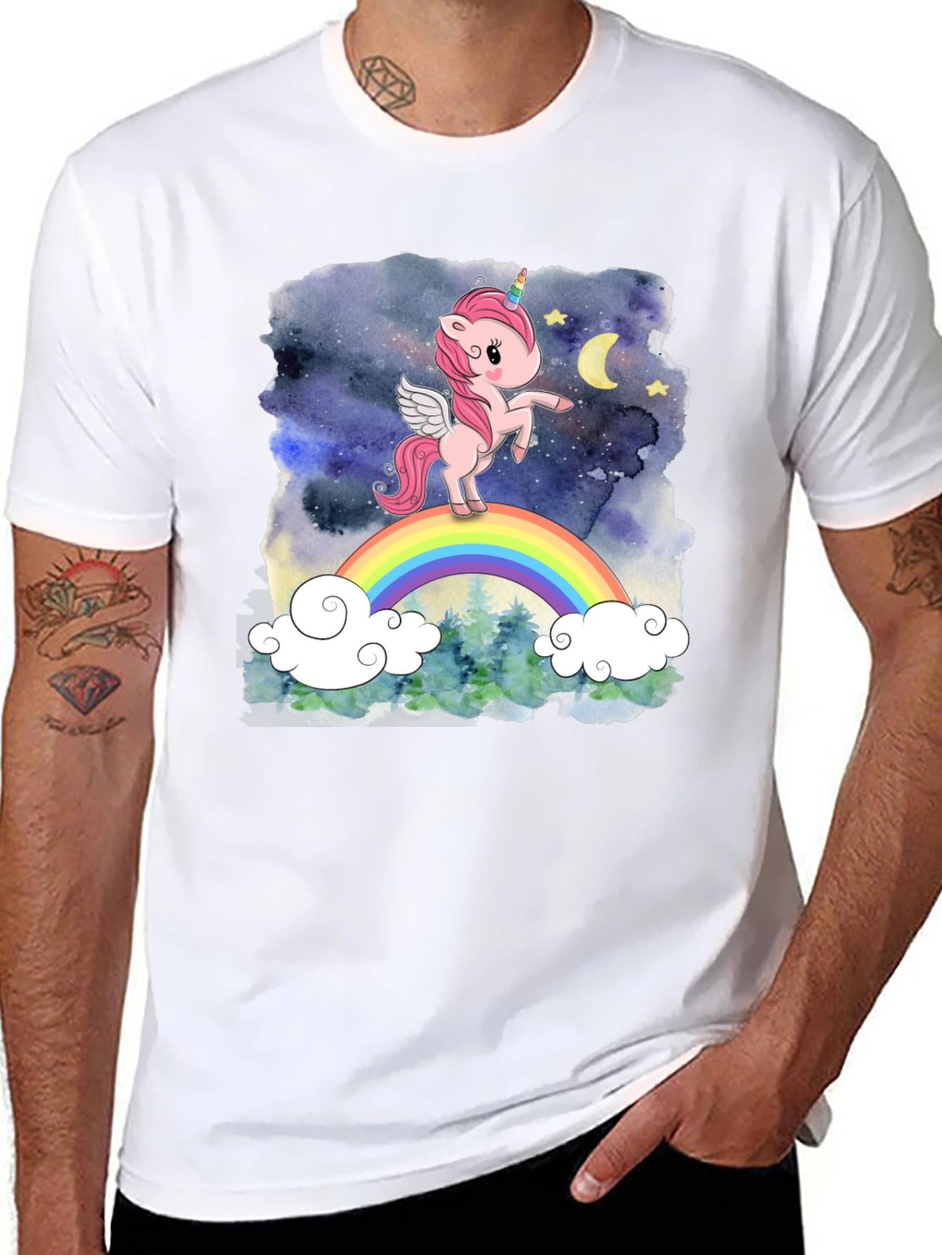 Unicorn Rainbow Graphic T-Shirt - Black