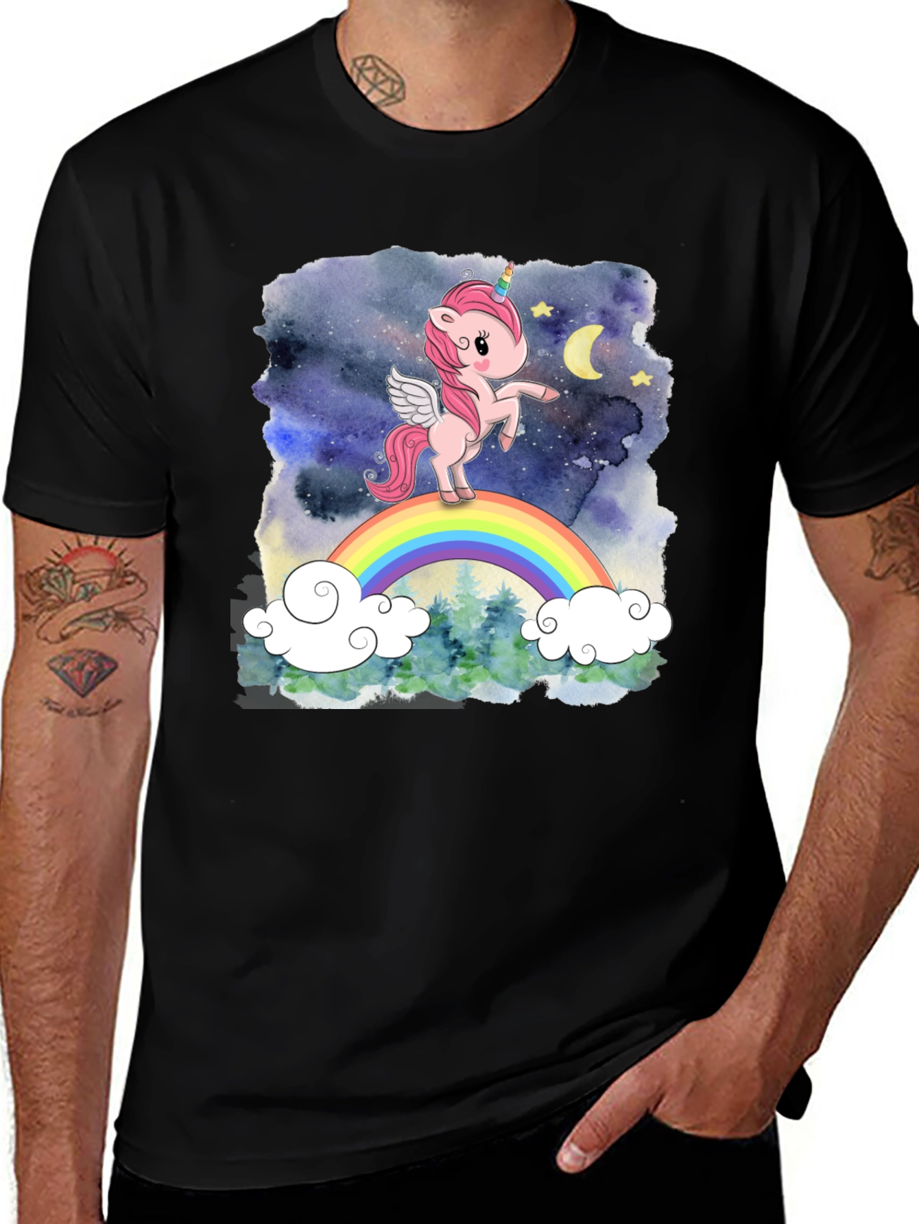 Unicorn Rainbow Graphic T-Shirt - Black