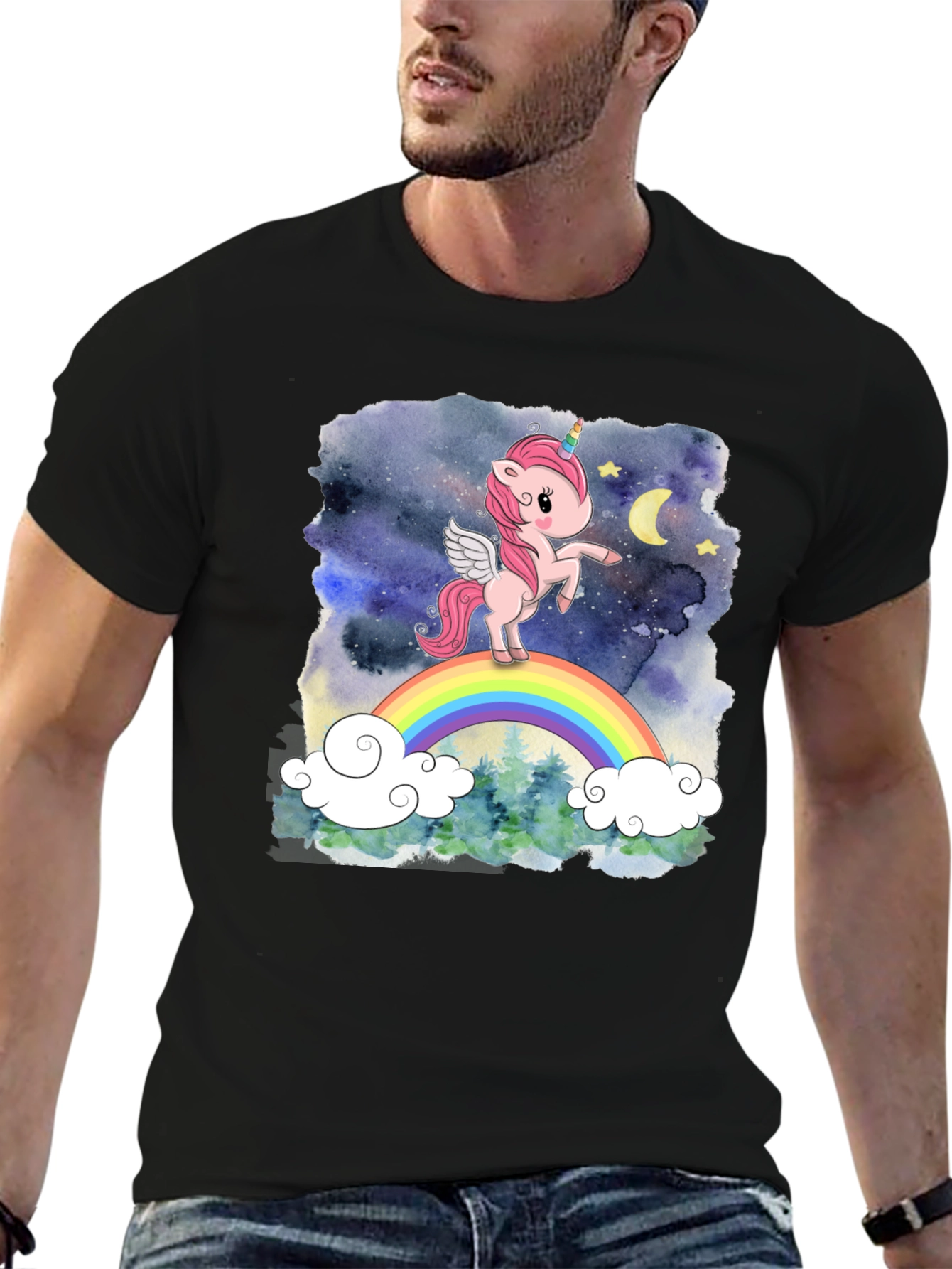 Unicorn Rainbow Graphic T-Shirt - Black