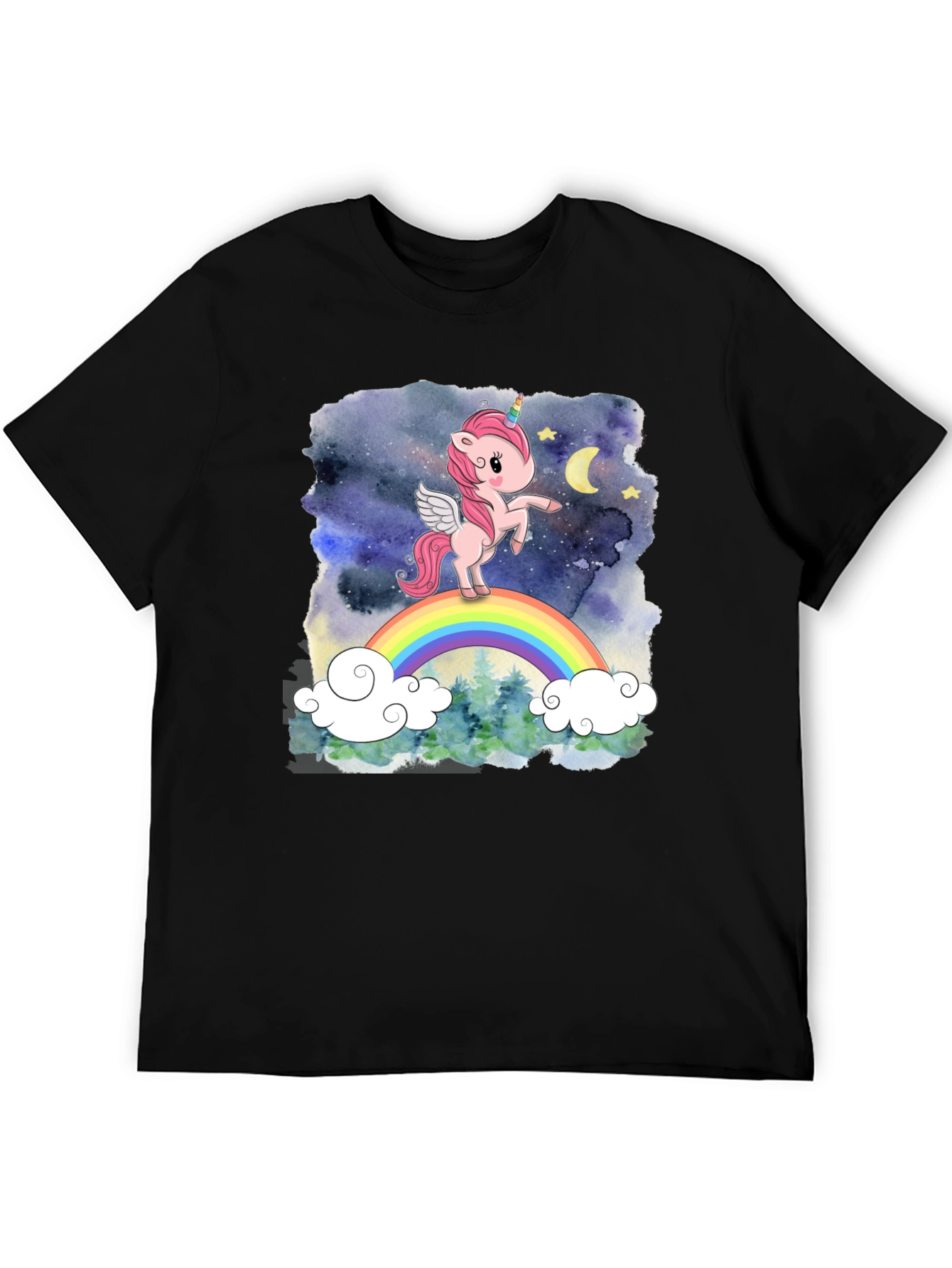 Unicorn Rainbow Graphic T-Shirt - Black