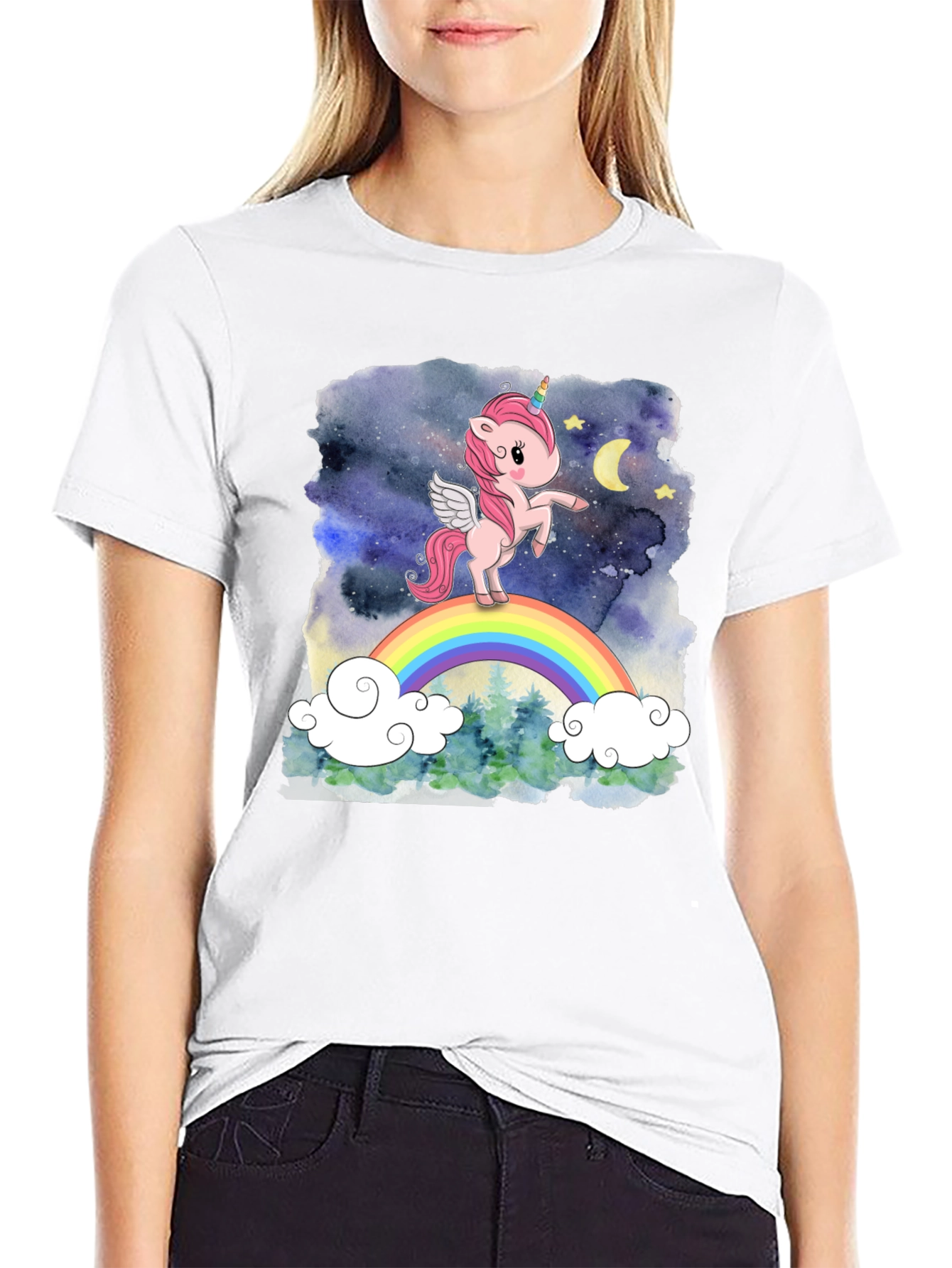 Unicorn Rainbow Graphic T-Shirt - Black