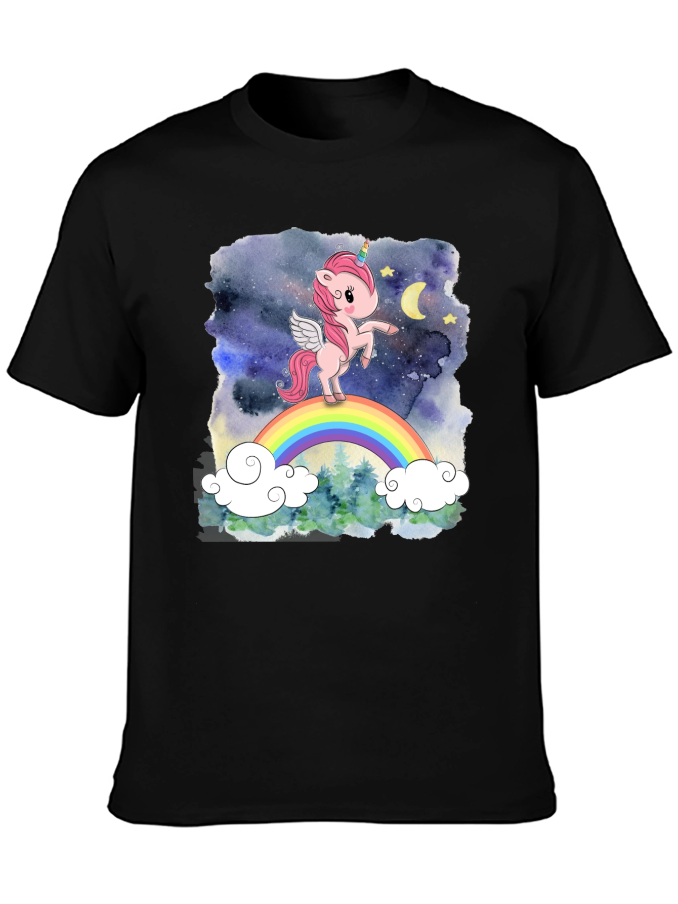Unicorn Rainbow Graphic T-Shirt - Black