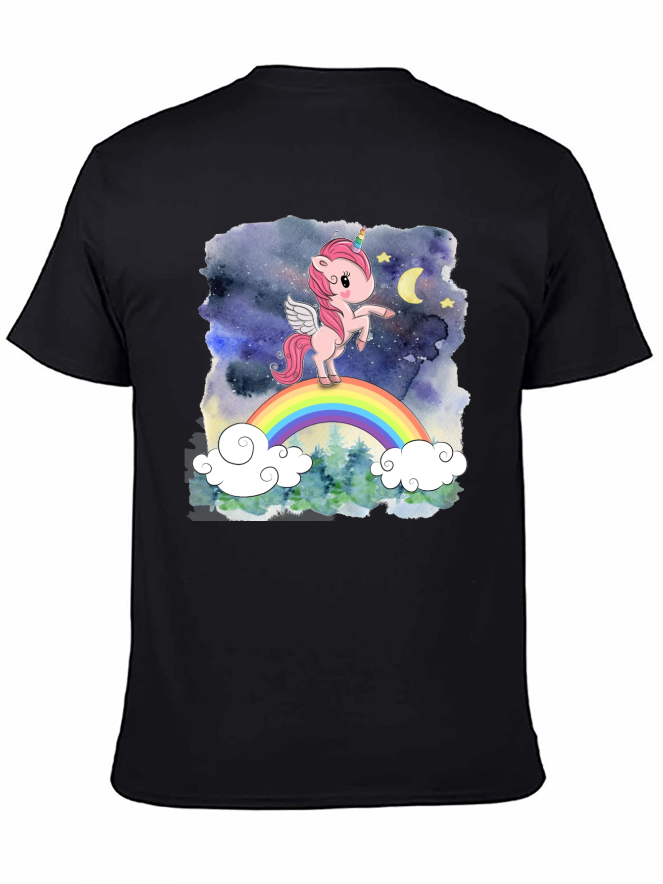 Unicorn Rainbow Graphic T-Shirt - Black