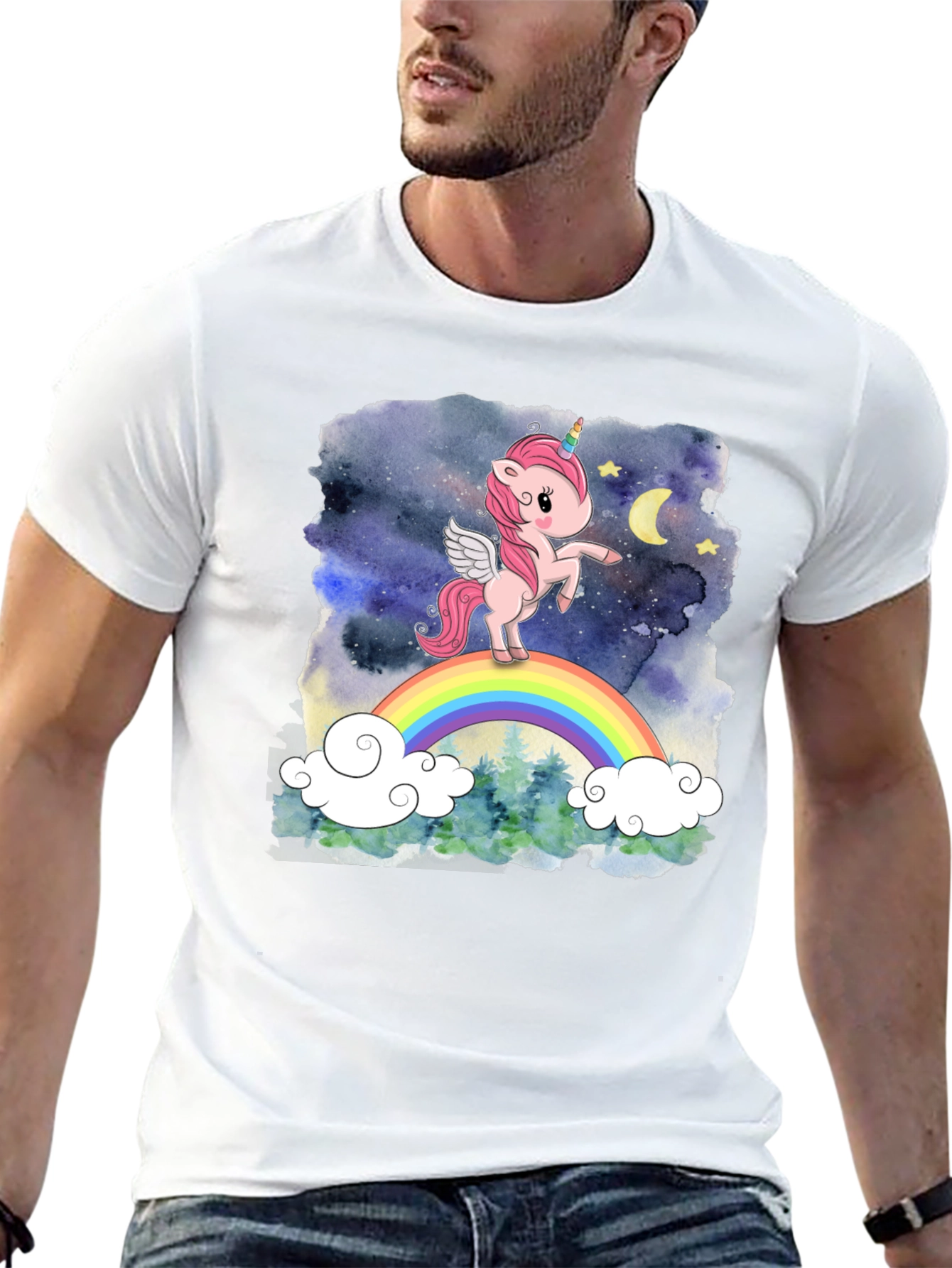 Unicorn Rainbow Graphic T-Shirt - Black