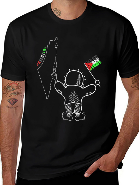 Palestine Map & Flag Graphic Tee - Unisex Black T-Shirt
