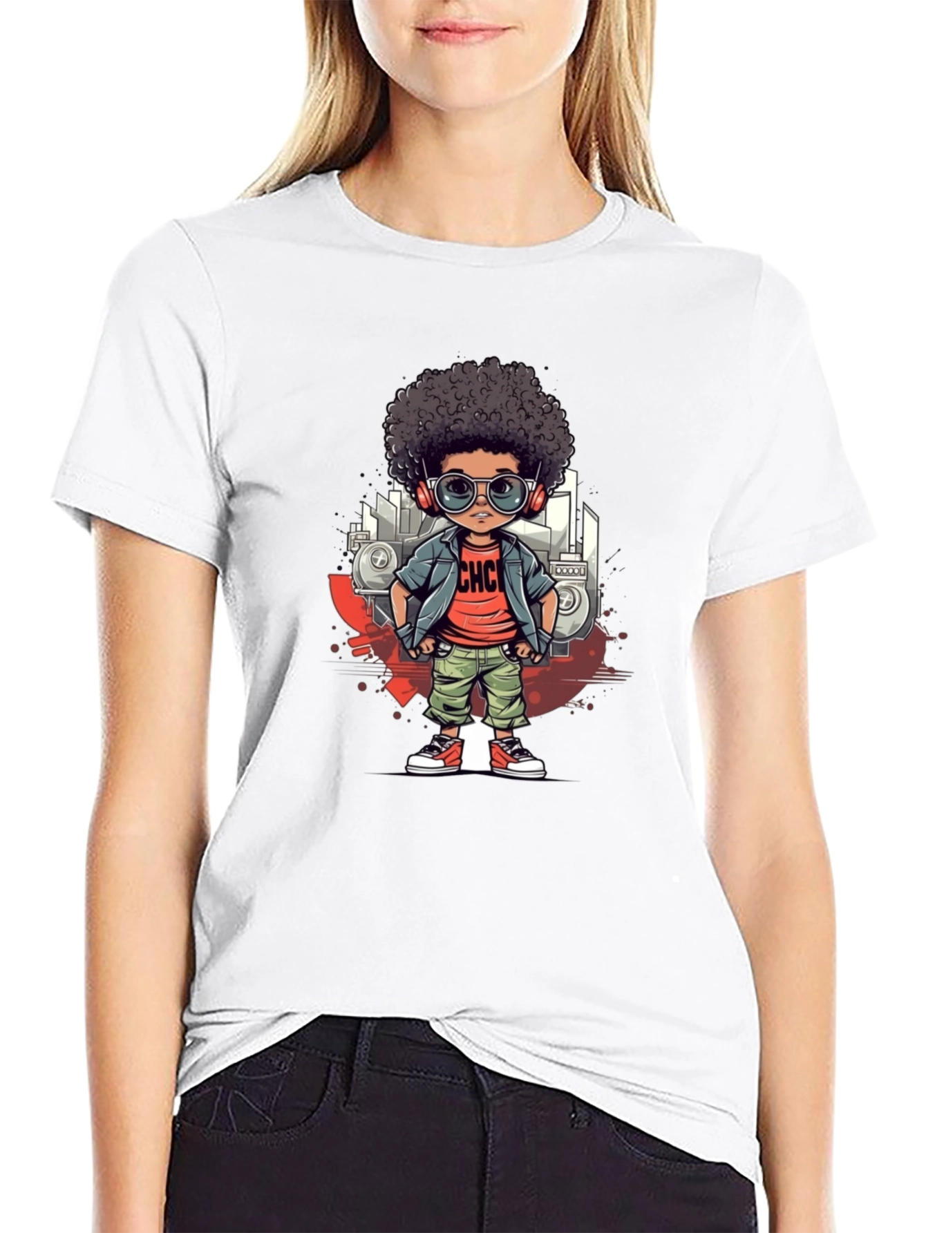 Cool Cartoon Kid Graphic Tee - Black