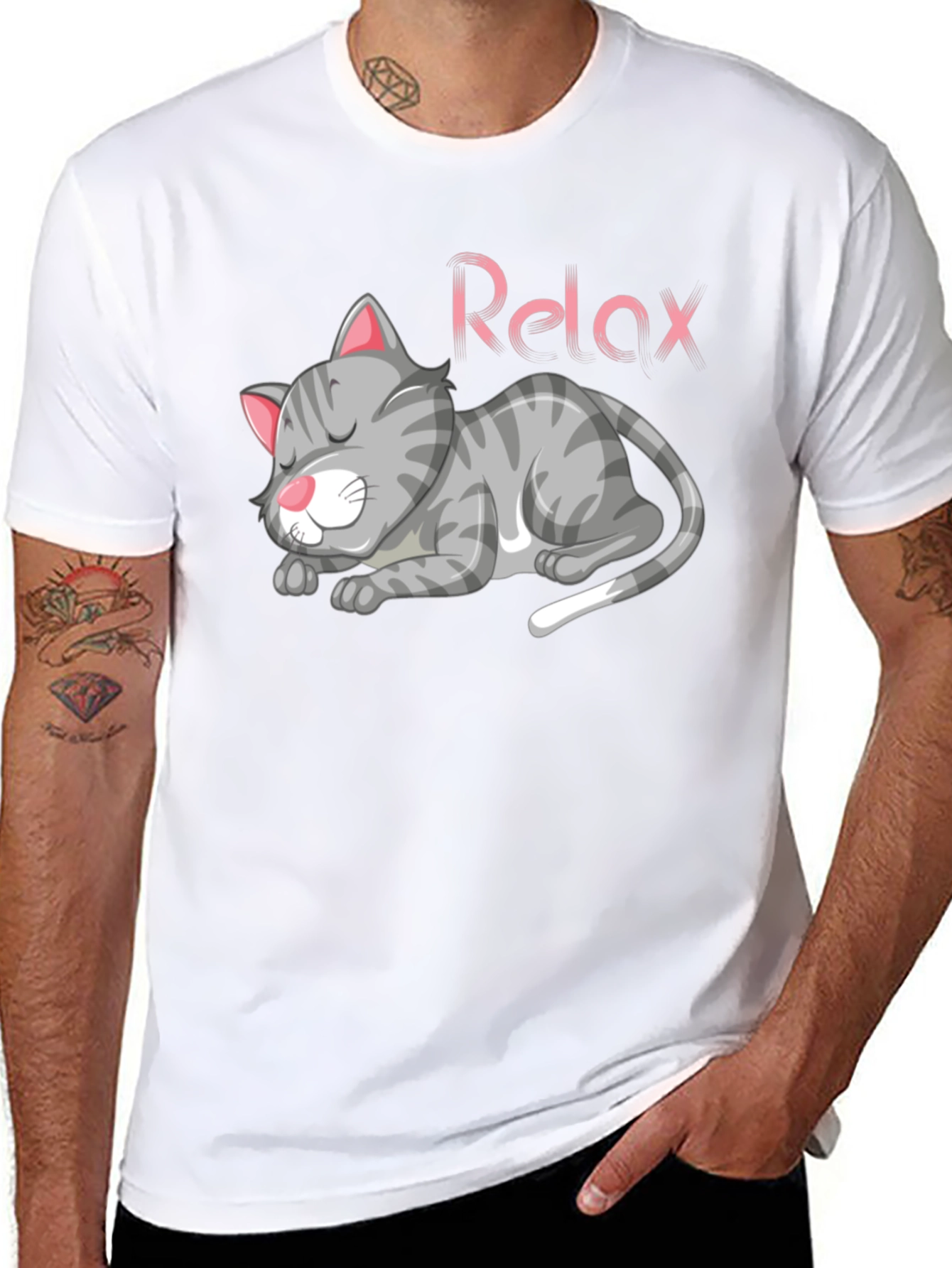 Relaxed Cat Graphic Tee - Black Casual T-Shirt