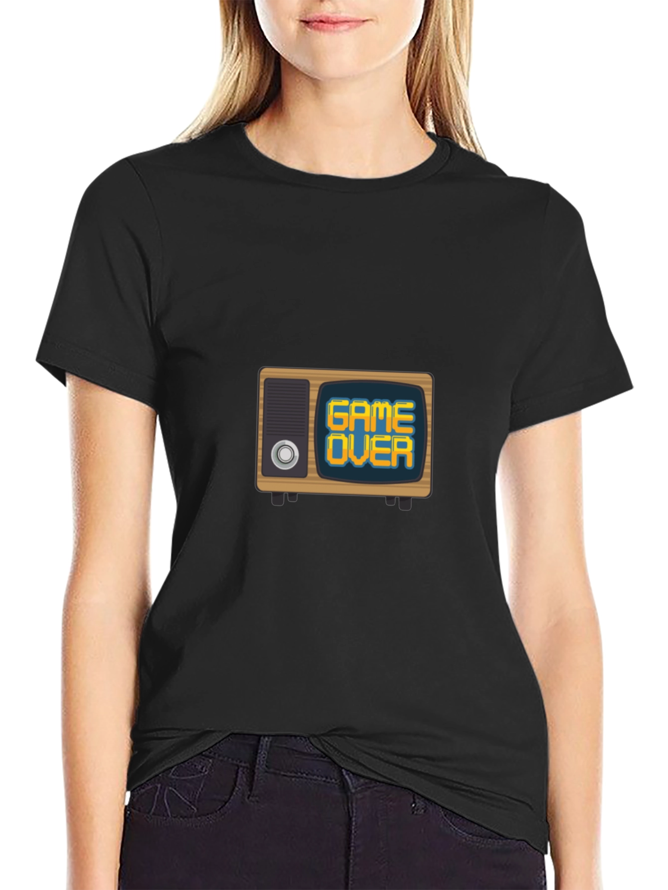 Game Over Retro TV Mens Black Graphic Tee