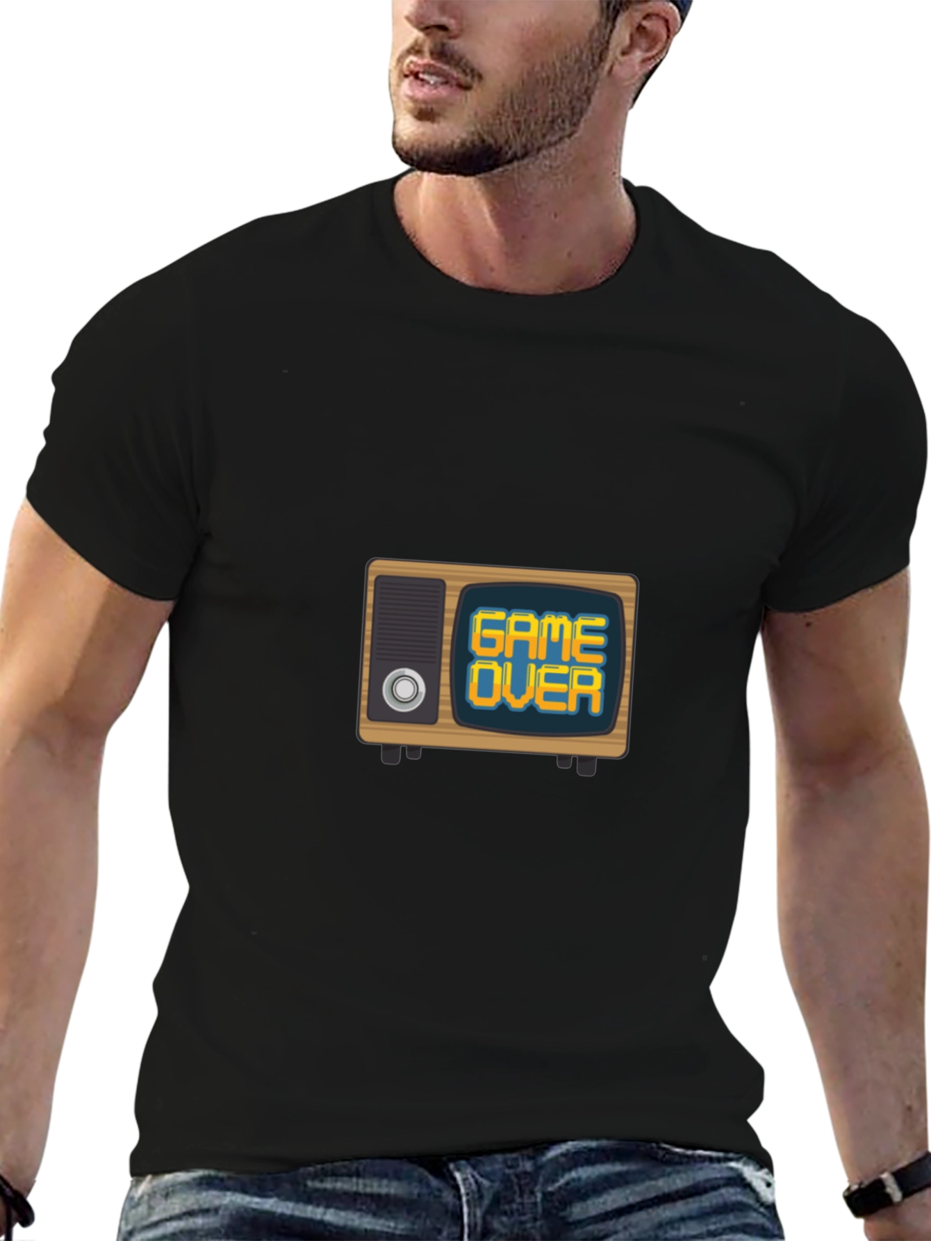 Game Over Retro TV Mens Black Graphic Tee