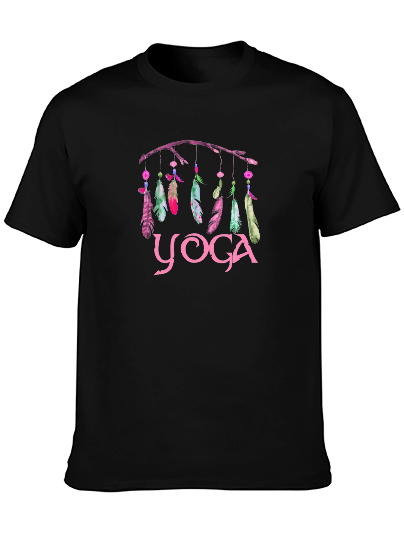 Yoga Feather Dreamcatcher Graphic Tee - Black