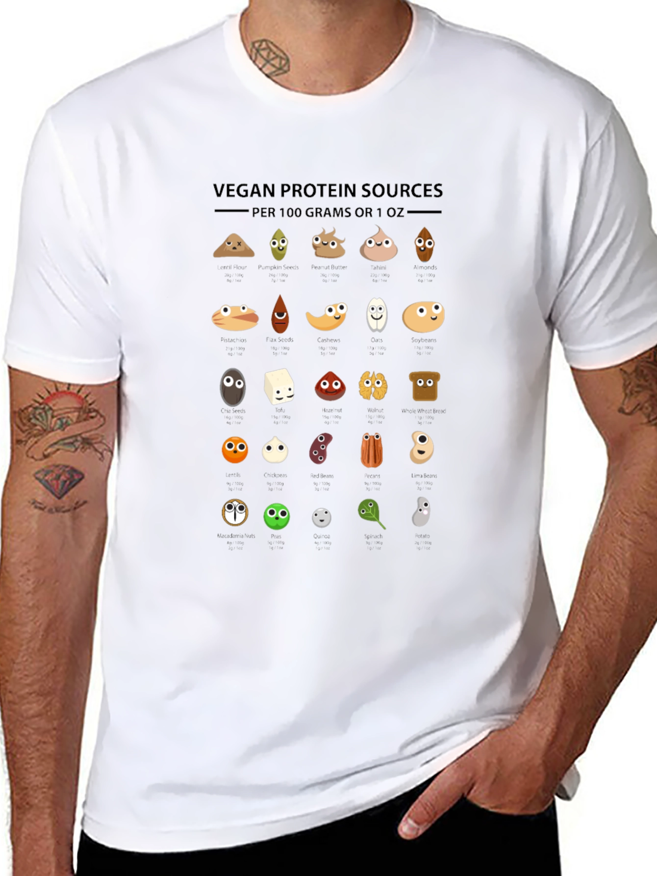 Vegan Protein Sources T-Shirt - Funny Nutrition Tee