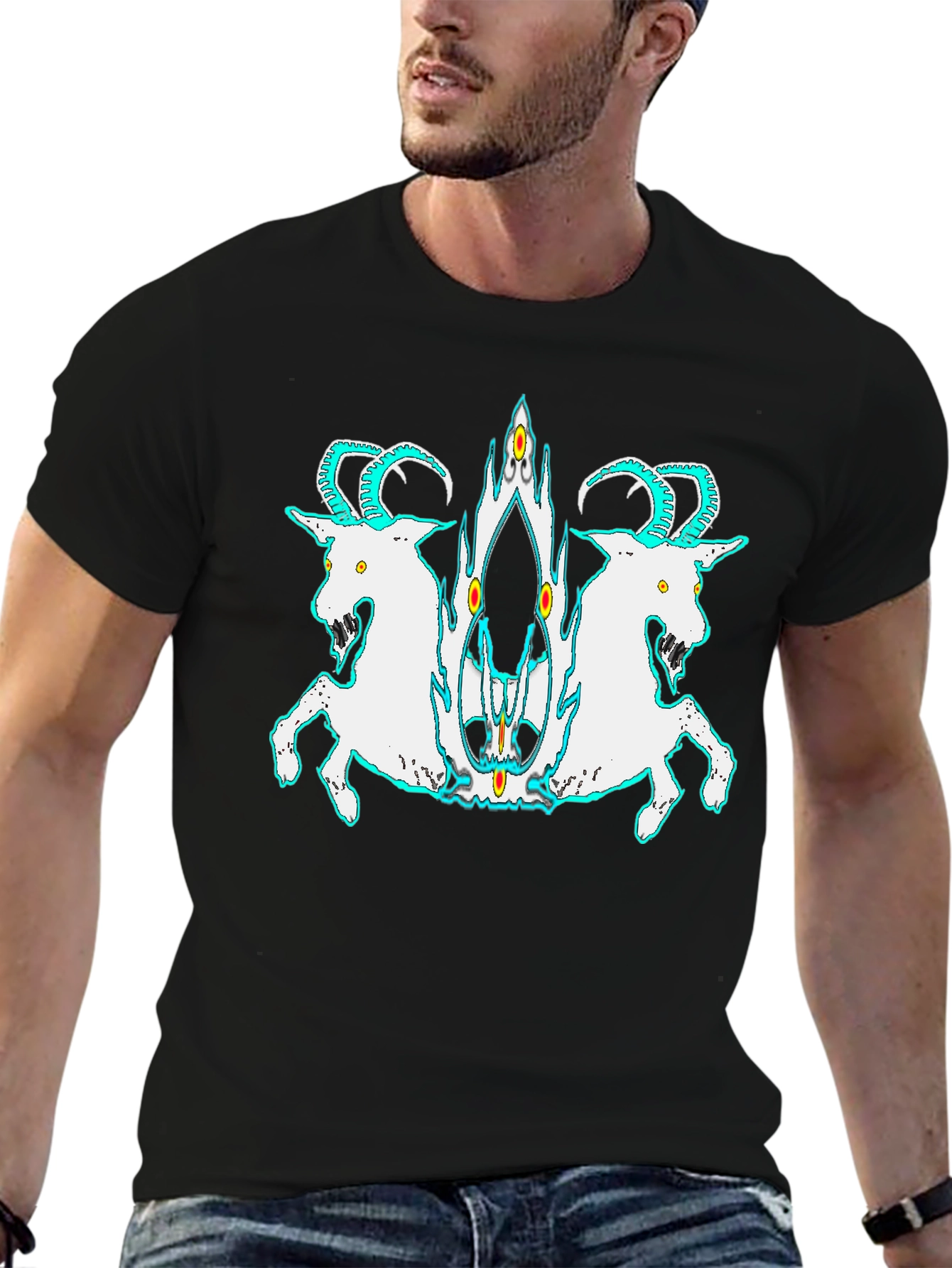 Black T-Shirt with Goat Design