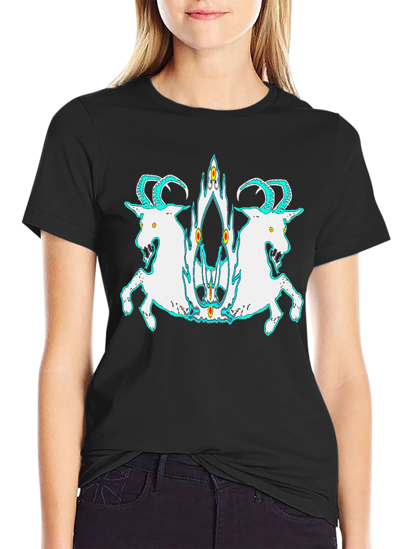Black T-Shirt with Goat Design