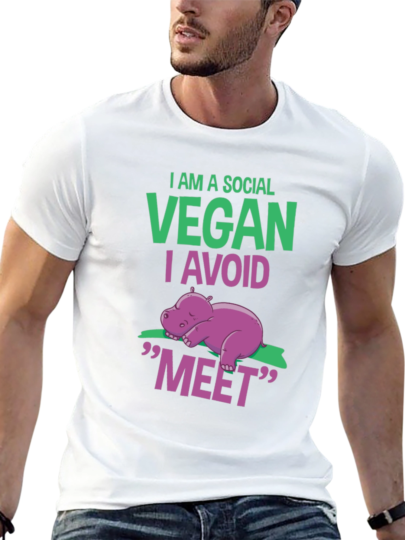 Social Vegan T-Shirt - Avoid Meet Funny Animal Tee