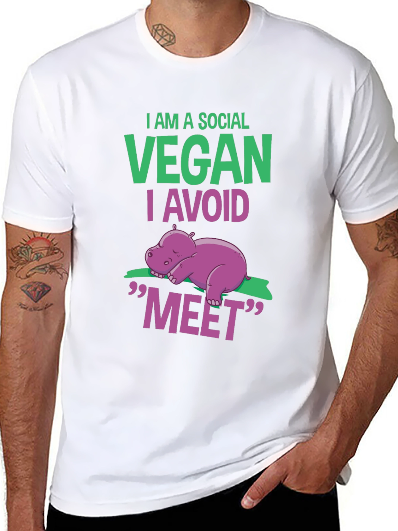 Social Vegan T-Shirt - Avoid Meet Funny Animal Tee