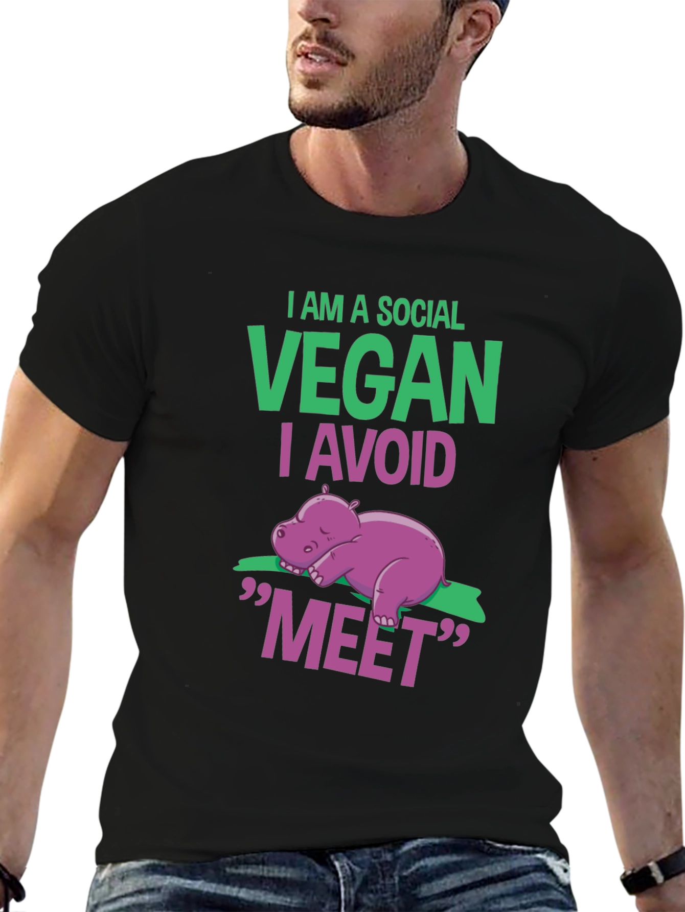 Social Vegan T-Shirt - Avoid Meet Funny Animal Tee