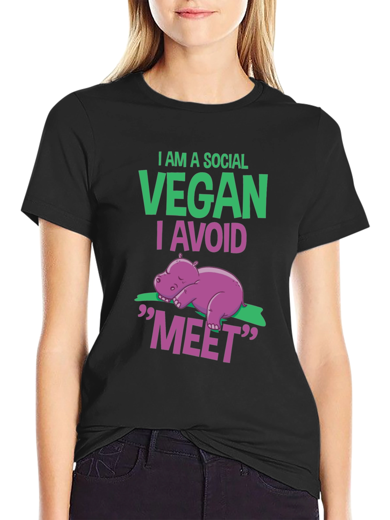 Social Vegan T-Shirt - Avoid Meet Funny Animal Tee