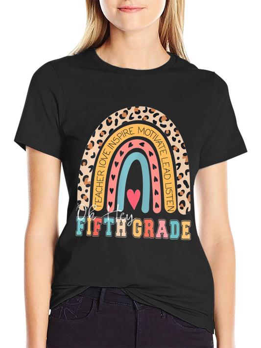 Fifth Grade Teacher Rainbow Graphic Tee