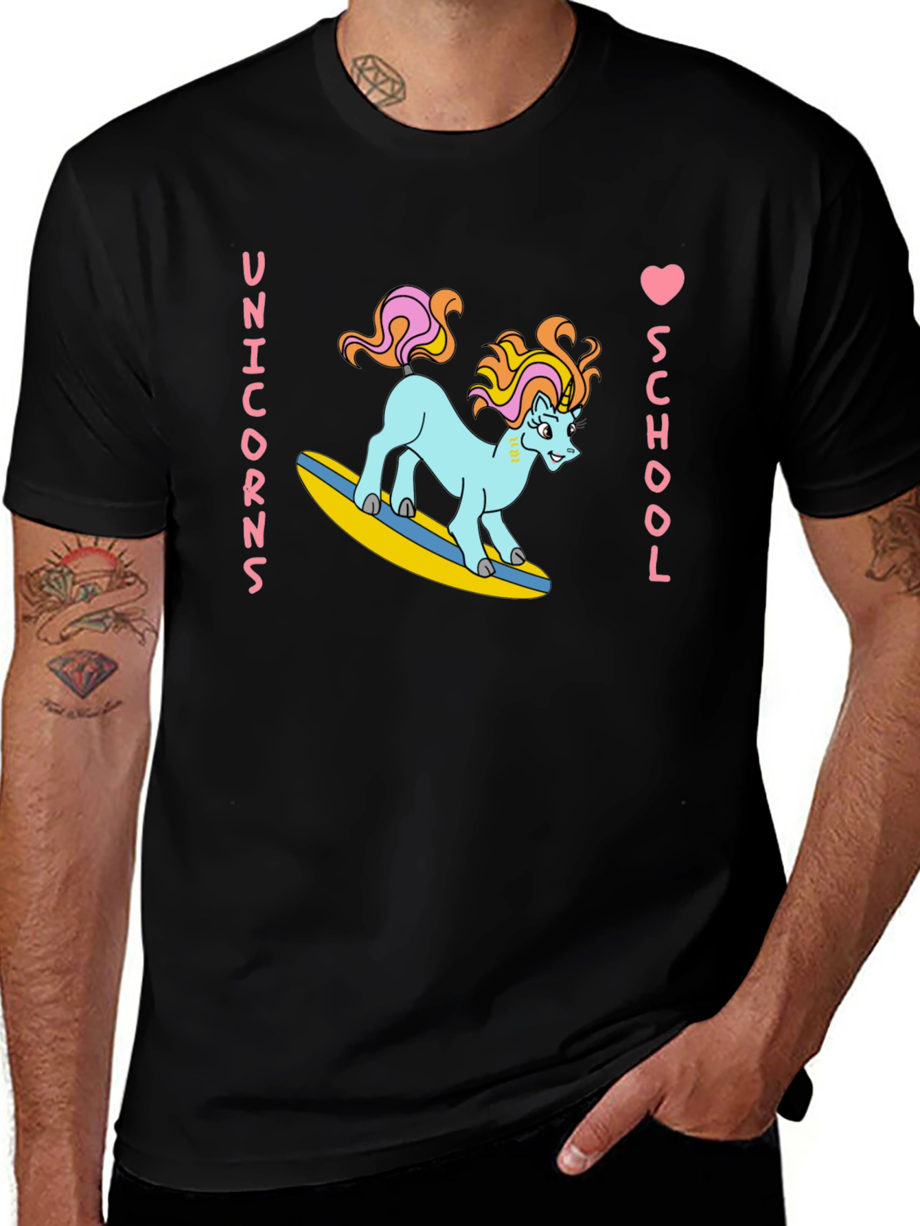 Unicorns Love School Black T-Shirt