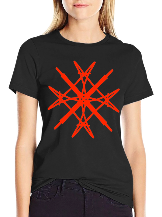 Geometric Red Graphic Print Black T-Shirt
