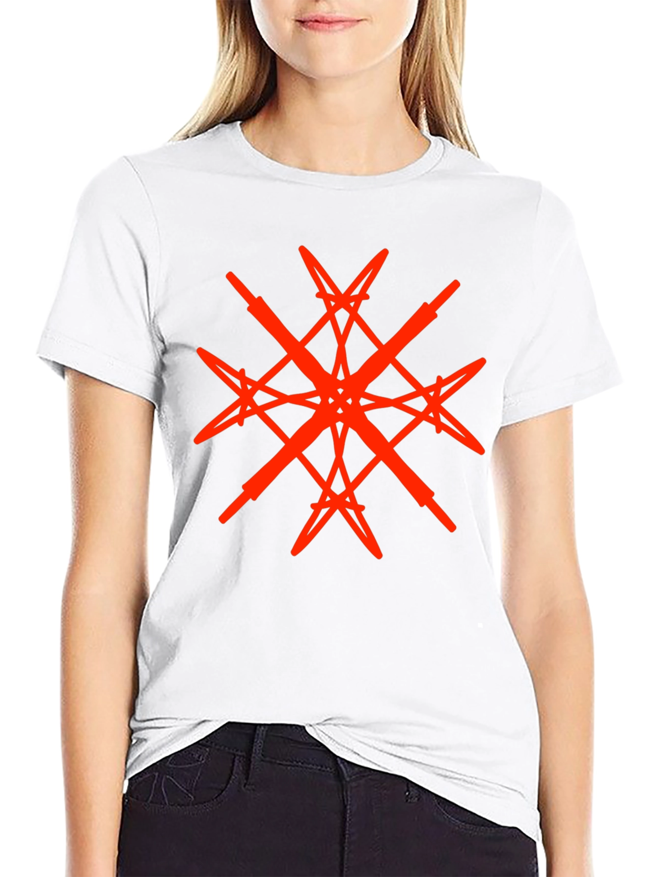 Geometric Red Graphic Print Black T-Shirt