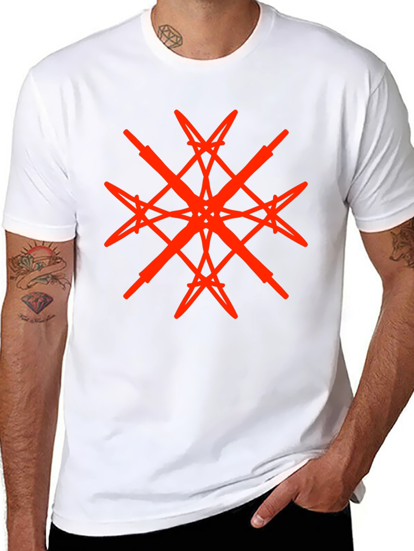 Geometric Red Graphic Print Black T-Shirt