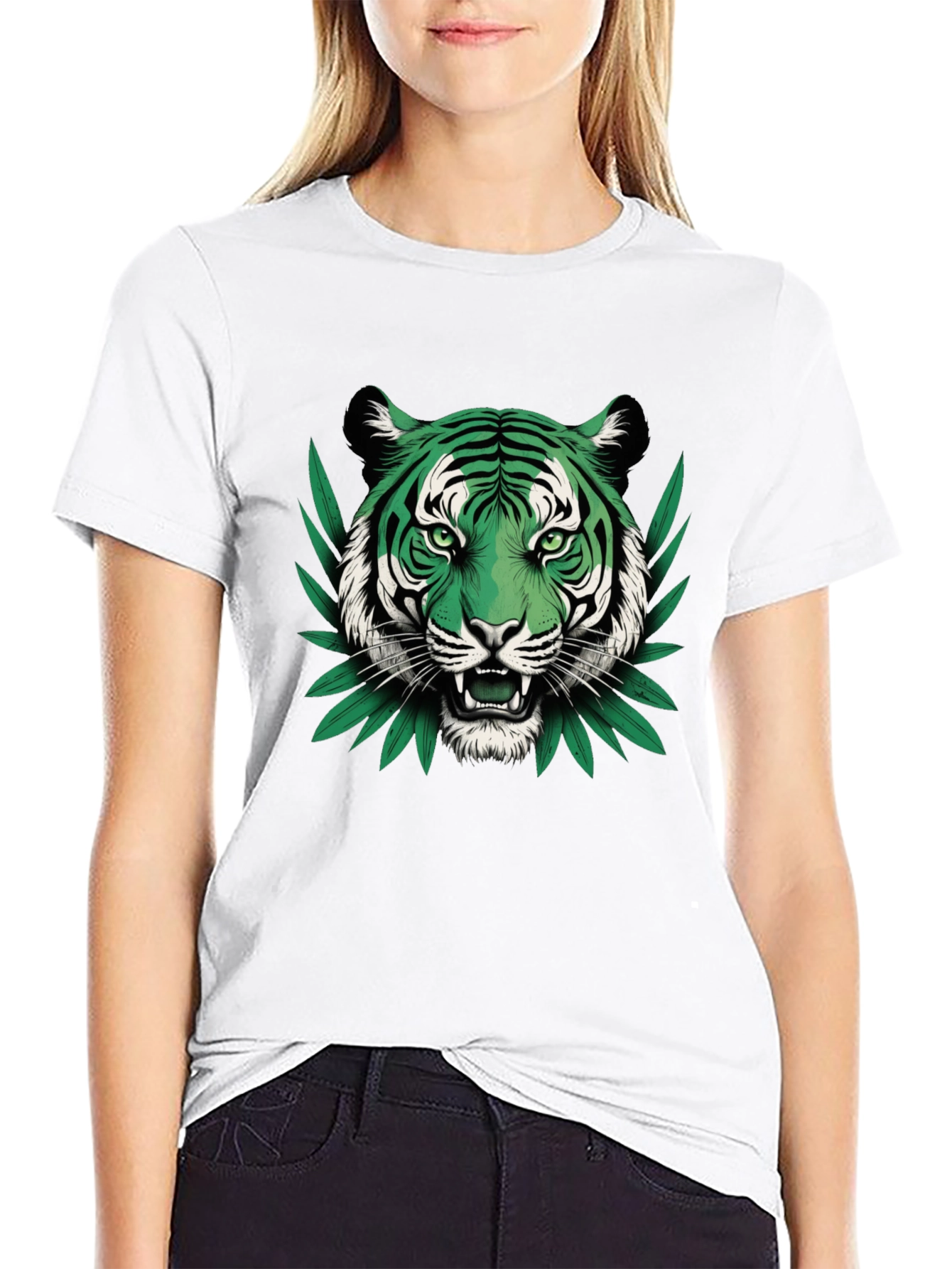 Green Tiger Graphic Black T-Shirt
