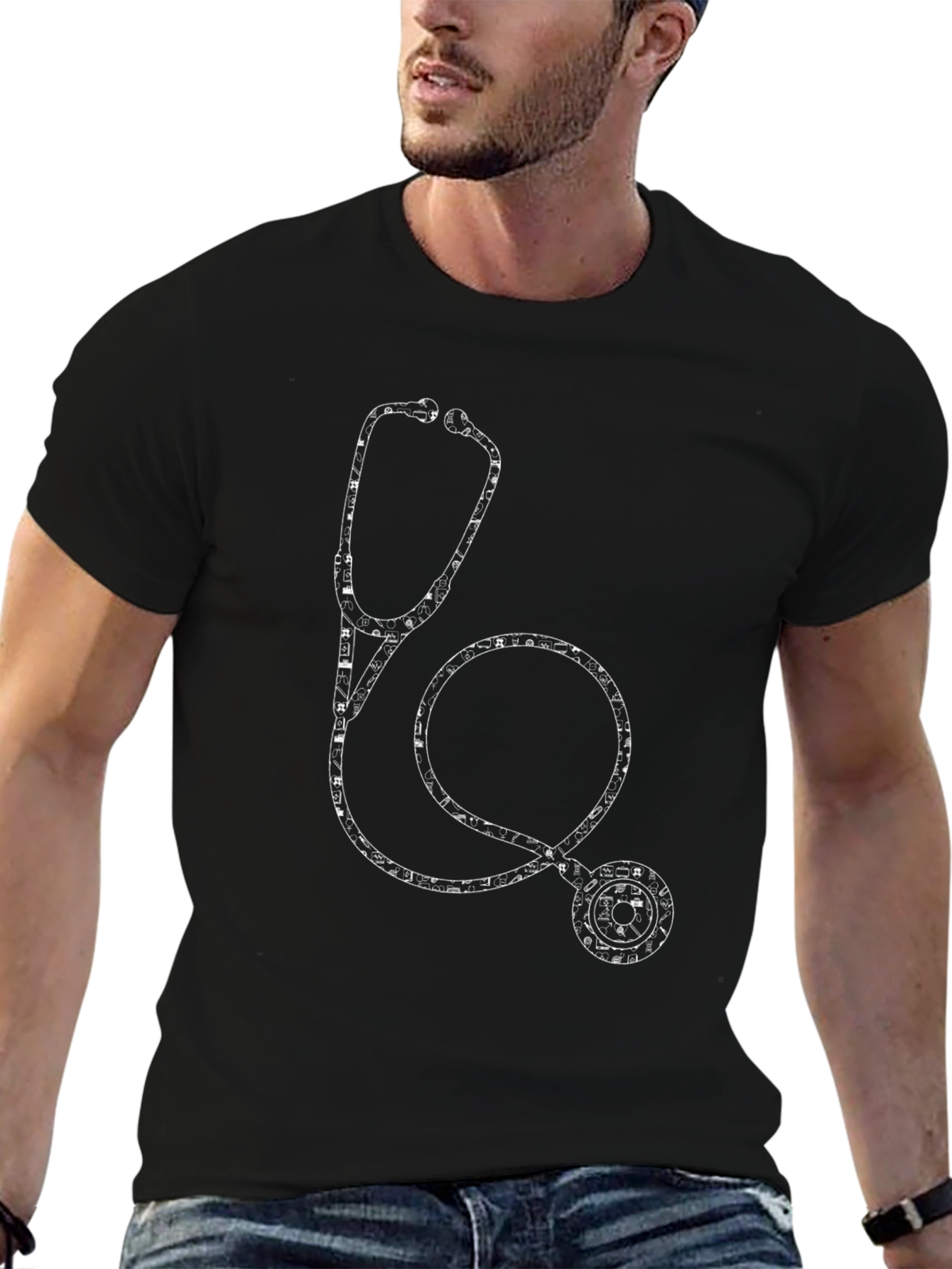 Medical Stethoscope Graphic Tee - Black