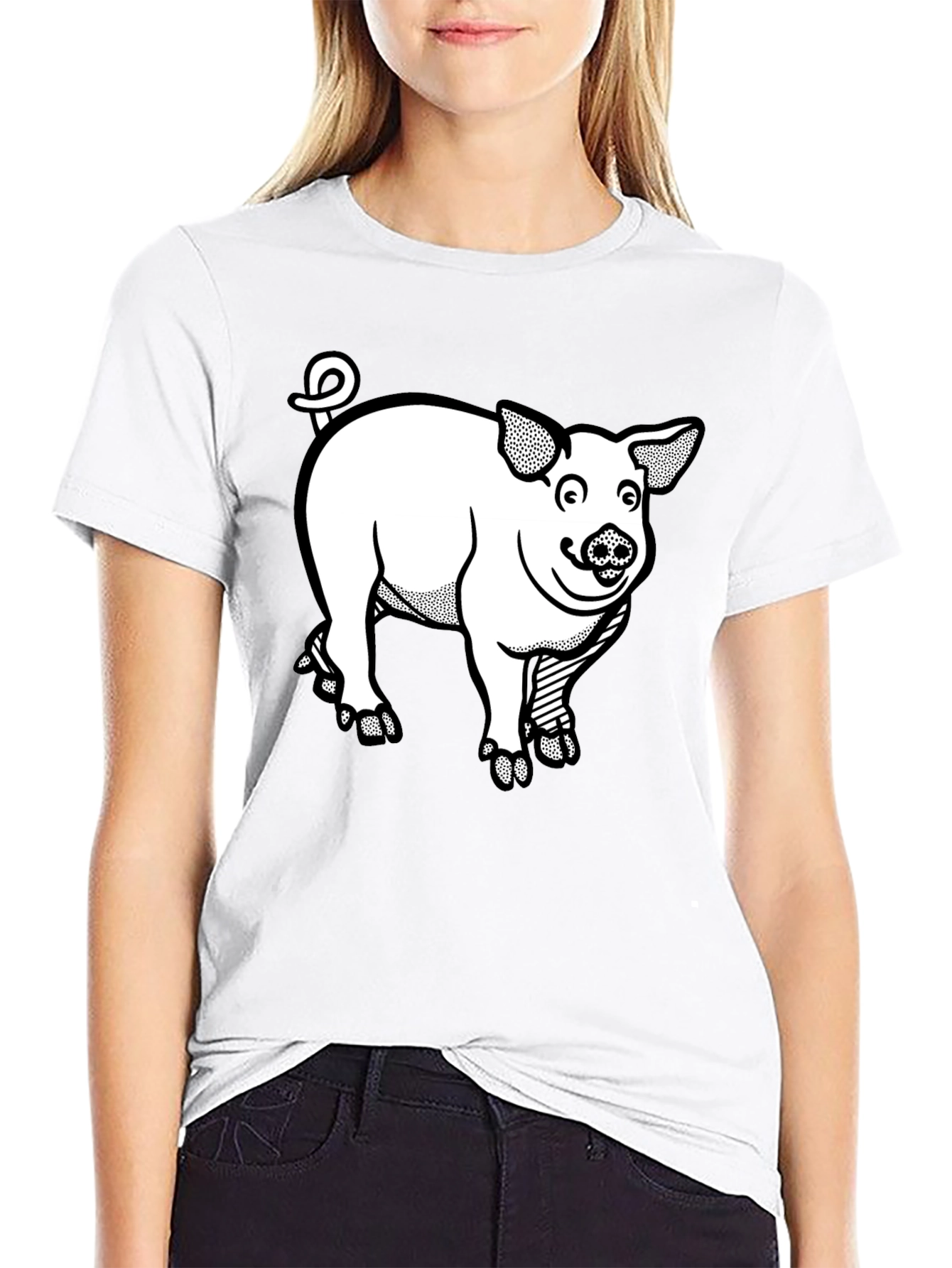Pig Graphic T-Shirt - Black Crew Neck Tee