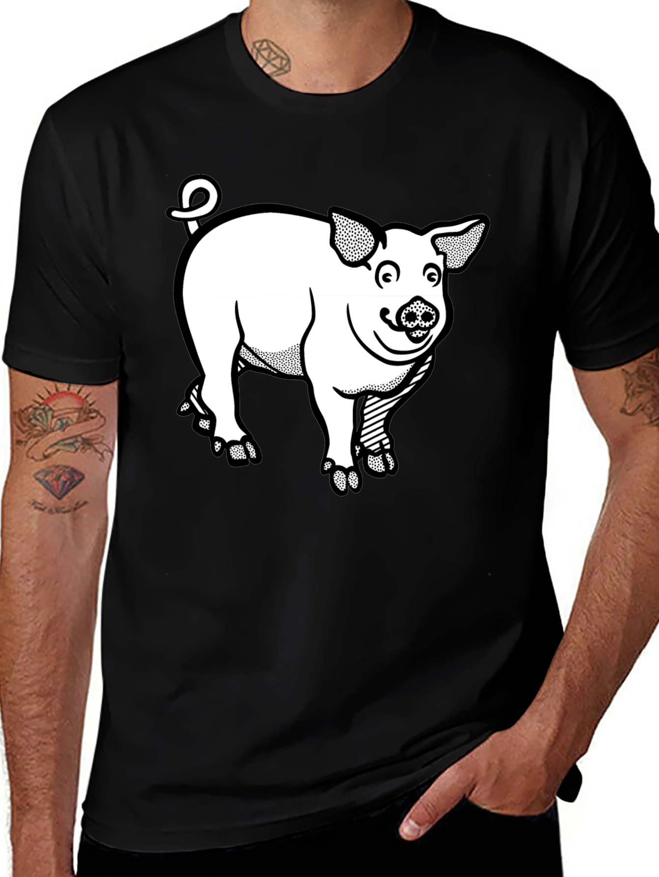 Pig Graphic T-Shirt - Black Crew Neck Tee