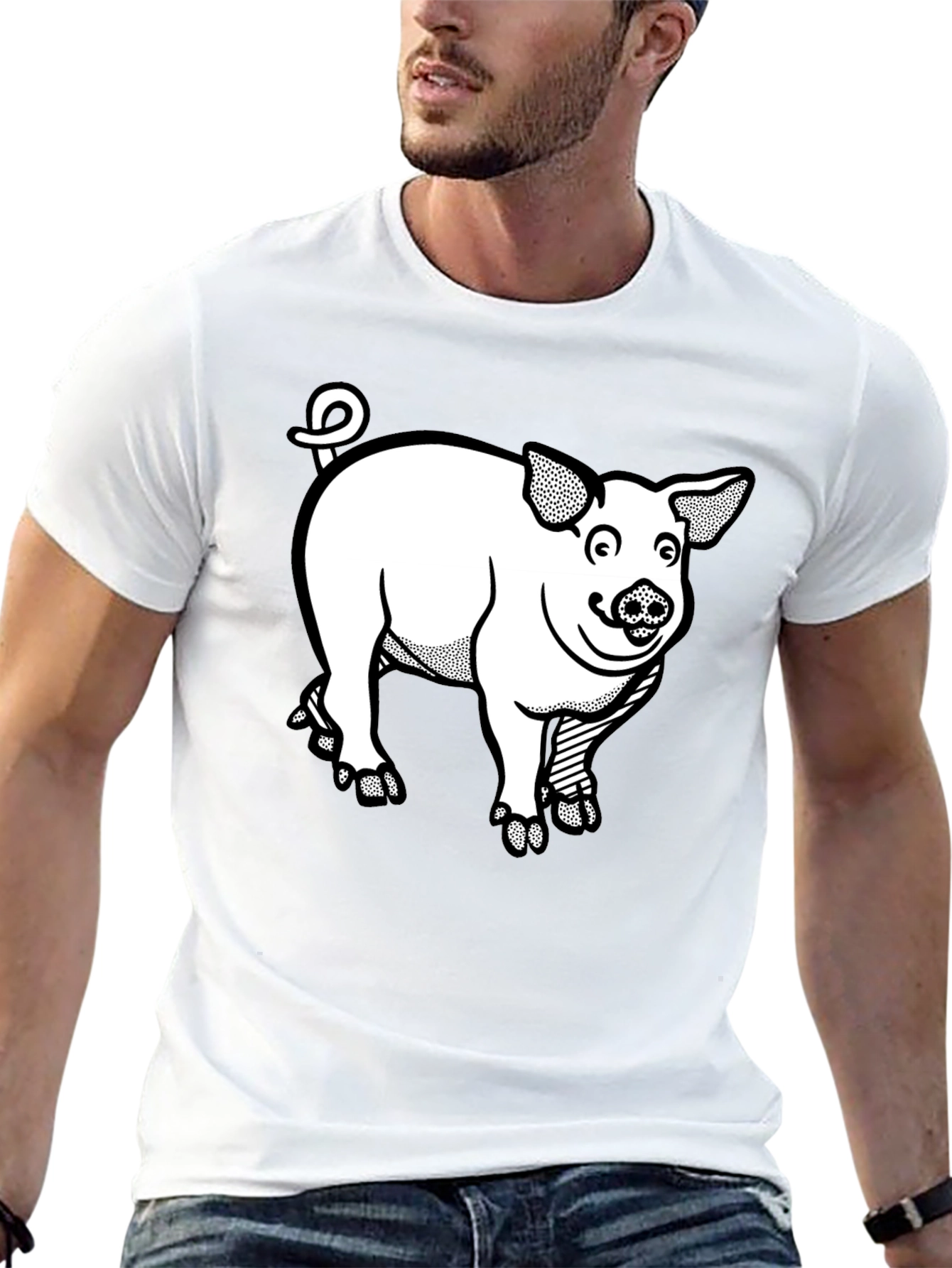 Pig Graphic T-Shirt - Black Crew Neck Tee