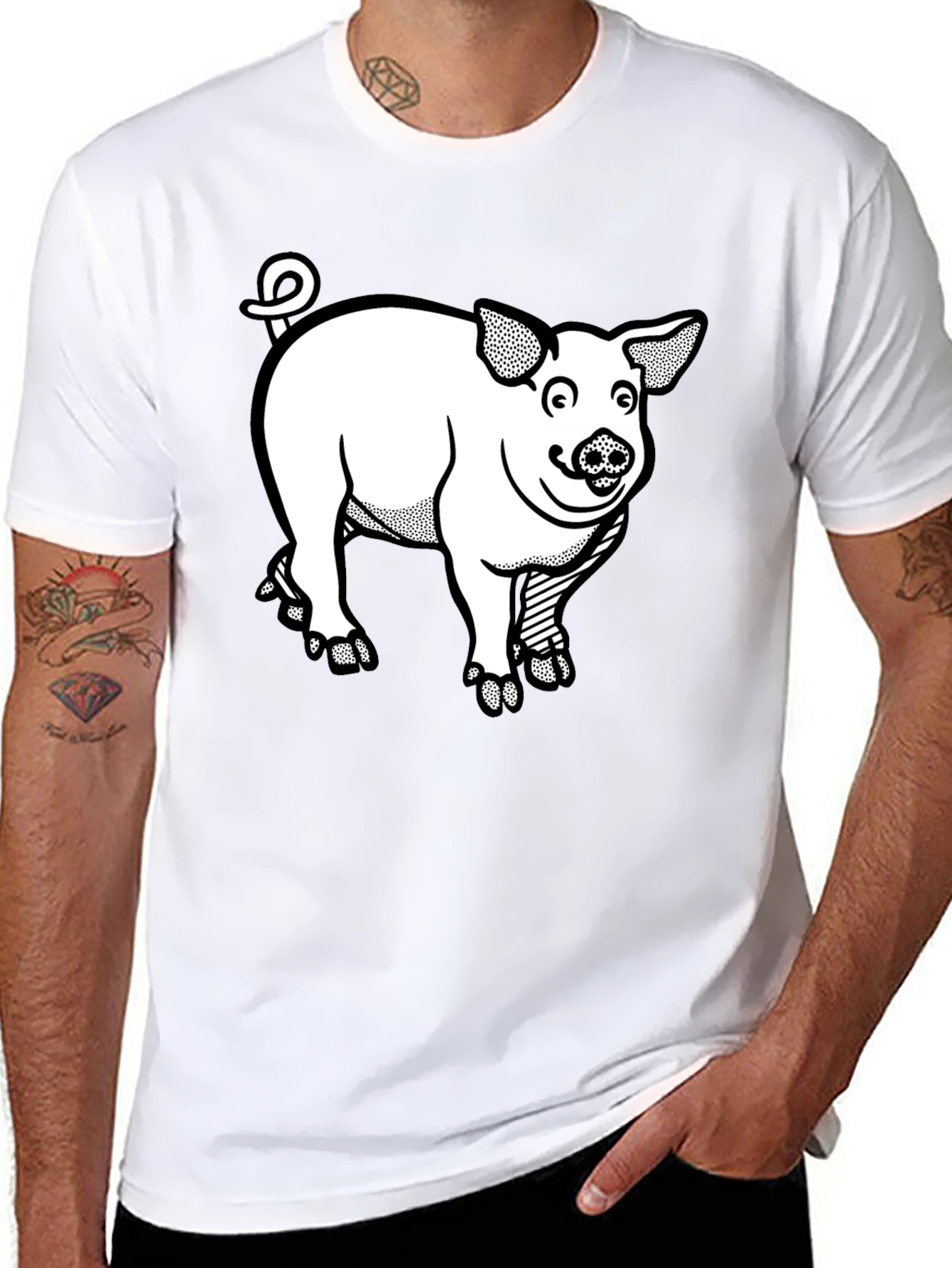 Pig Graphic T-Shirt - Black Crew Neck Tee