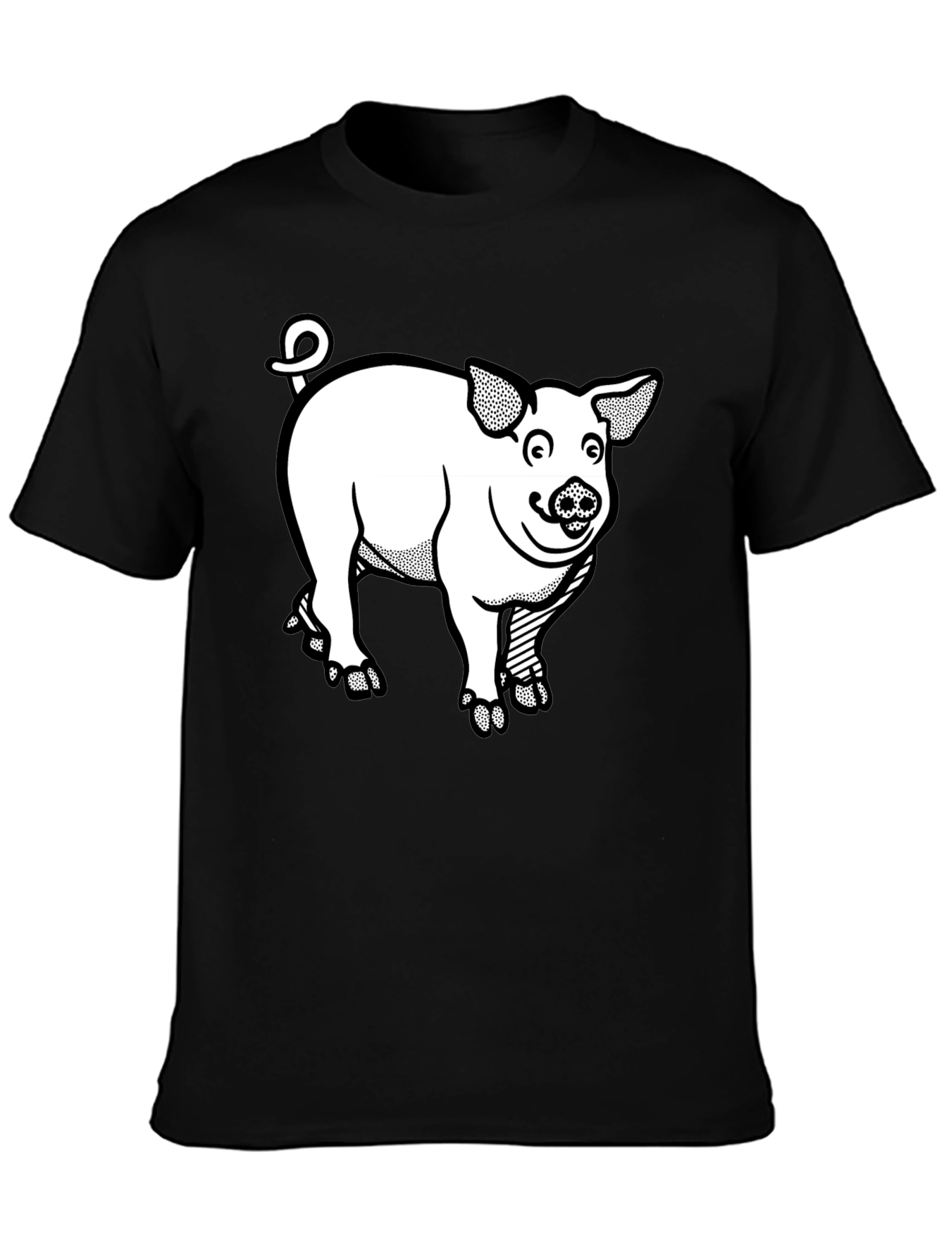Pig Graphic T-Shirt - Black Crew Neck Tee
