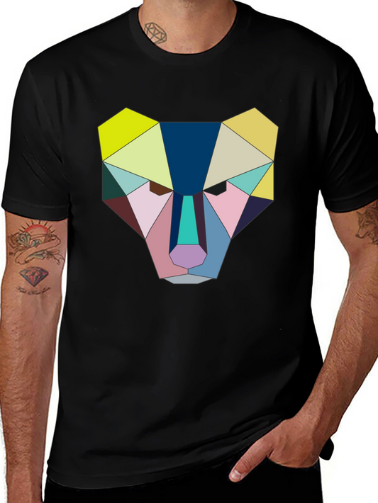 Geometric Animal Face Graphic Tee - Black