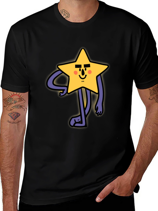 Funny Star Character Graphic Print Black T-Shirt