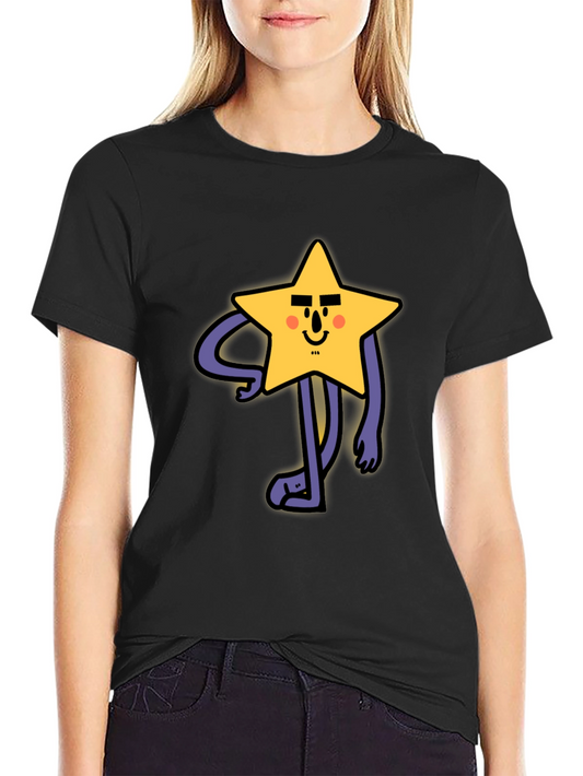 Funny Star Character Graphic Print Black T-Shirt