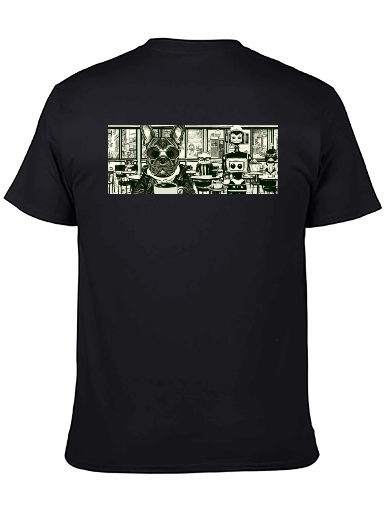 Dog & Robot Cafe T-Shirt - Cool Graphic Tee