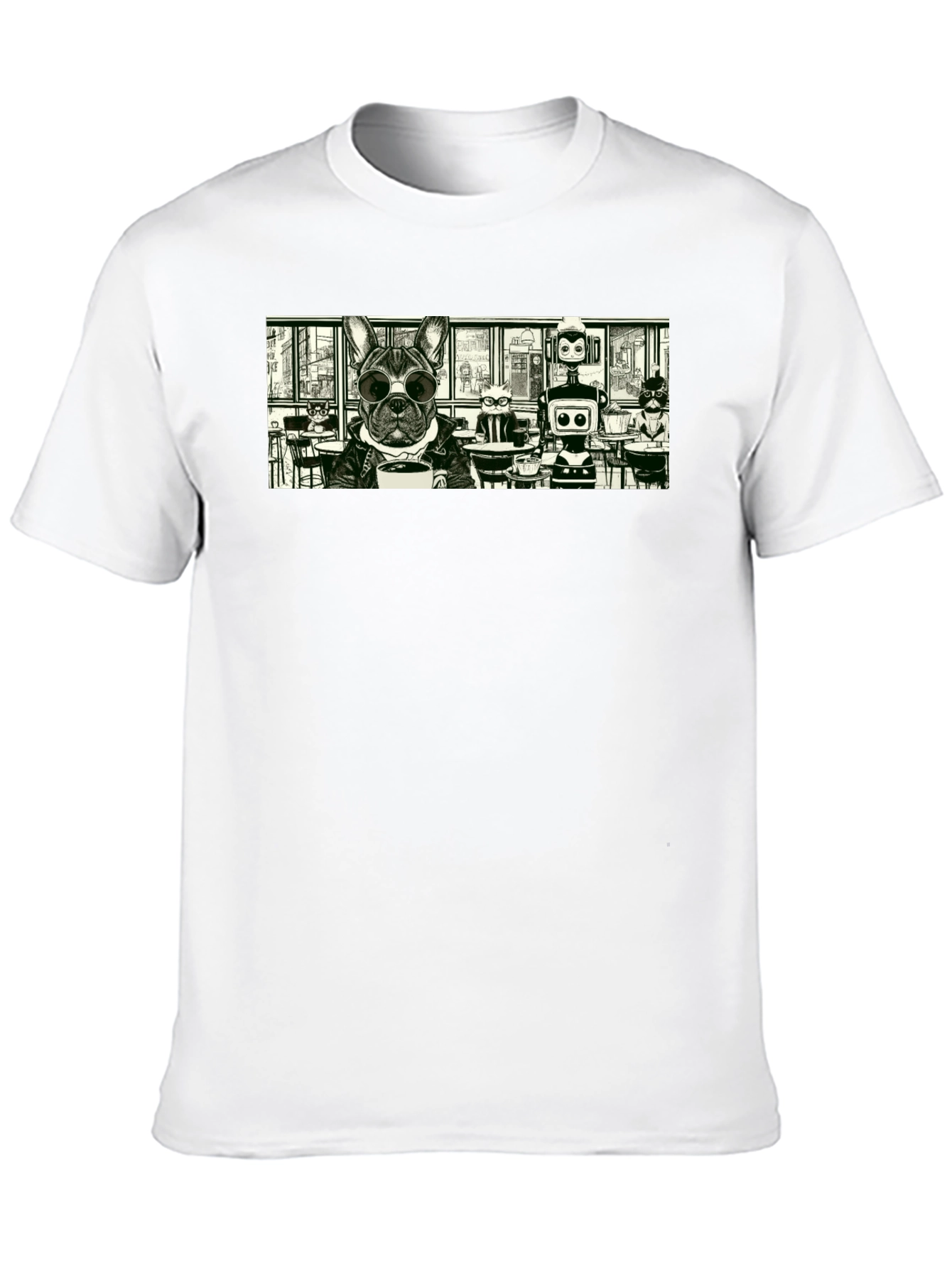 Dog & Robot Cafe T-Shirt - Cool Graphic Tee